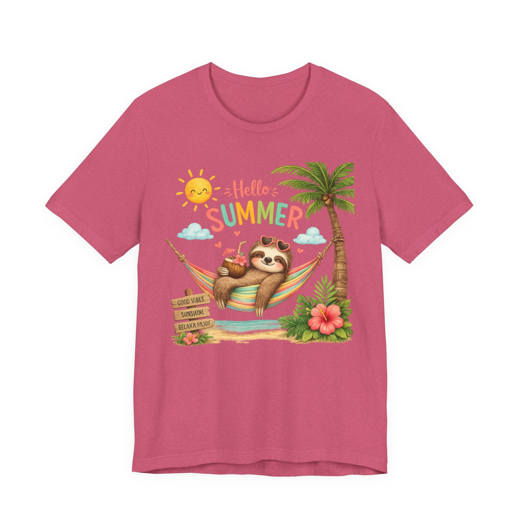 Hello Summer Sloth T-Shirt — Cute Tropical Beach Tee