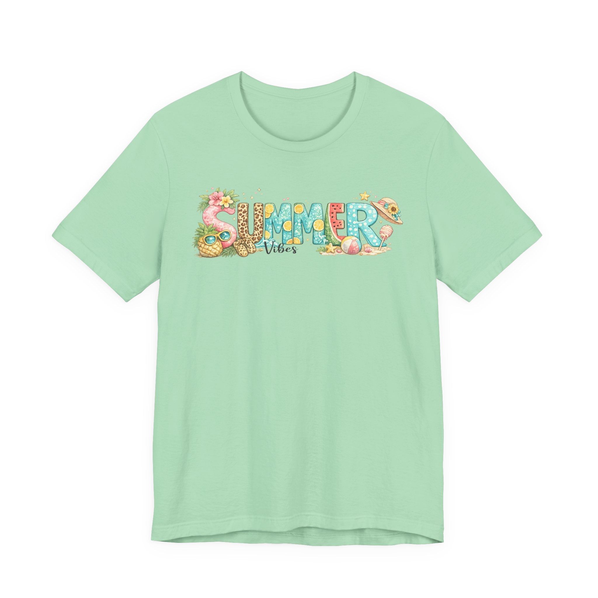 Summer Vibes Graphic Tee - 'Summer' Floral Beach Design