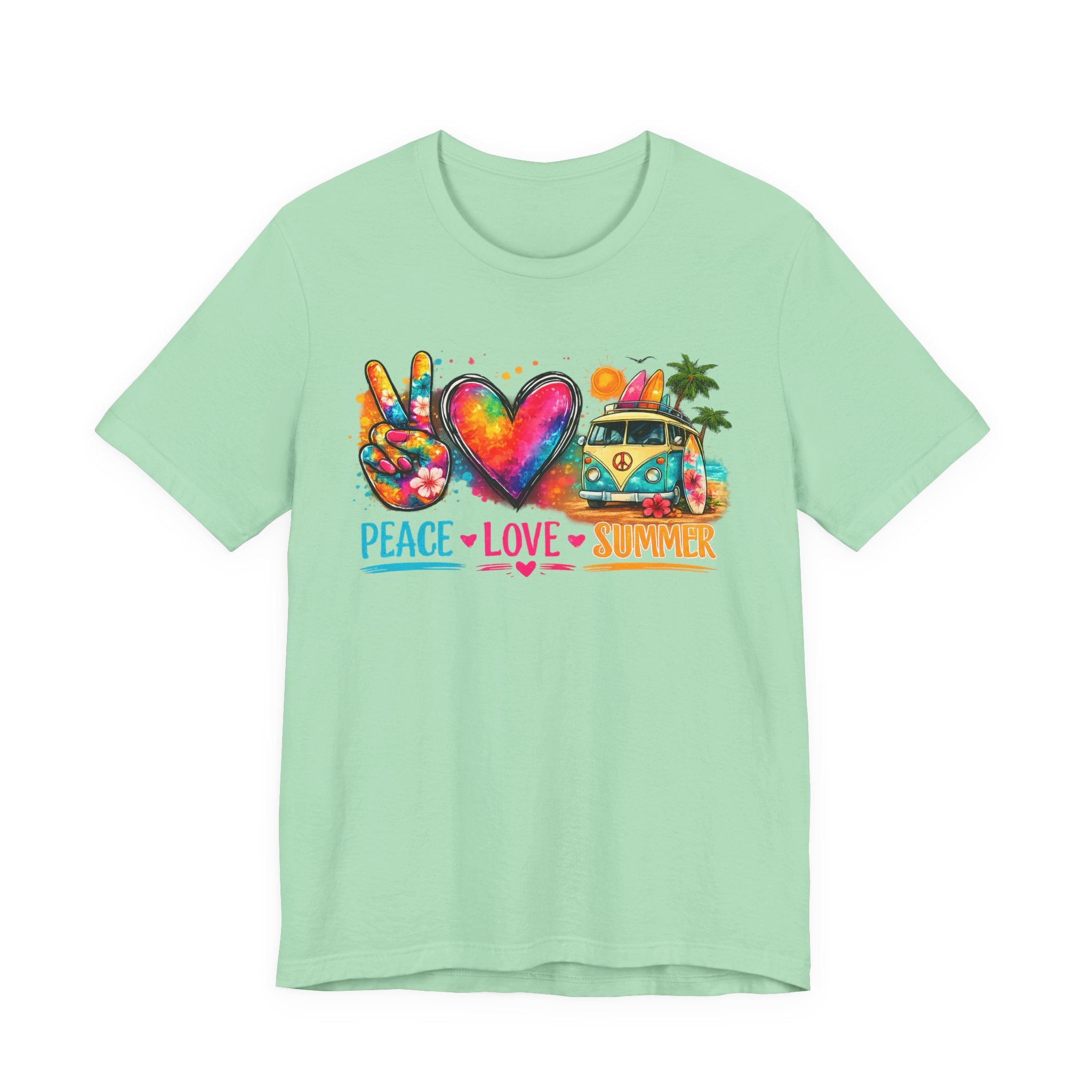 Peace • Love • Summer T-Shirt — Colorful Hippie Van & Peace Sign Tee