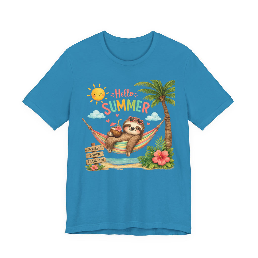Hello Summer Sloth T-Shirt — Cute Tropical Beach Tee