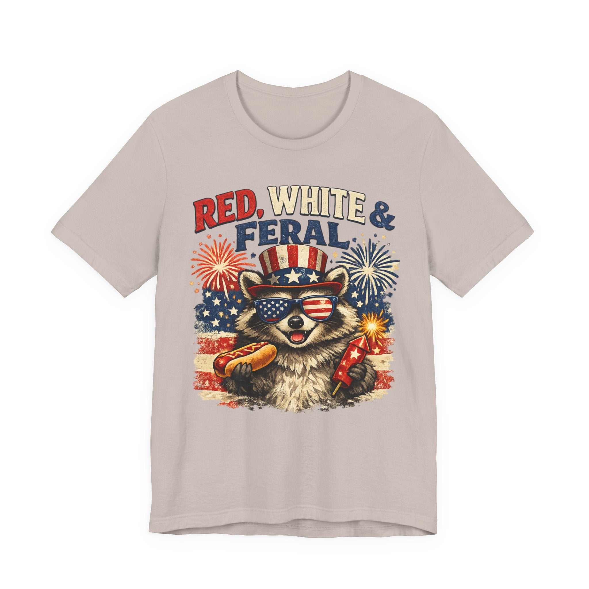 Red, White & Feral Tee — Patriotic Raccoon 4th of July T-Shirt