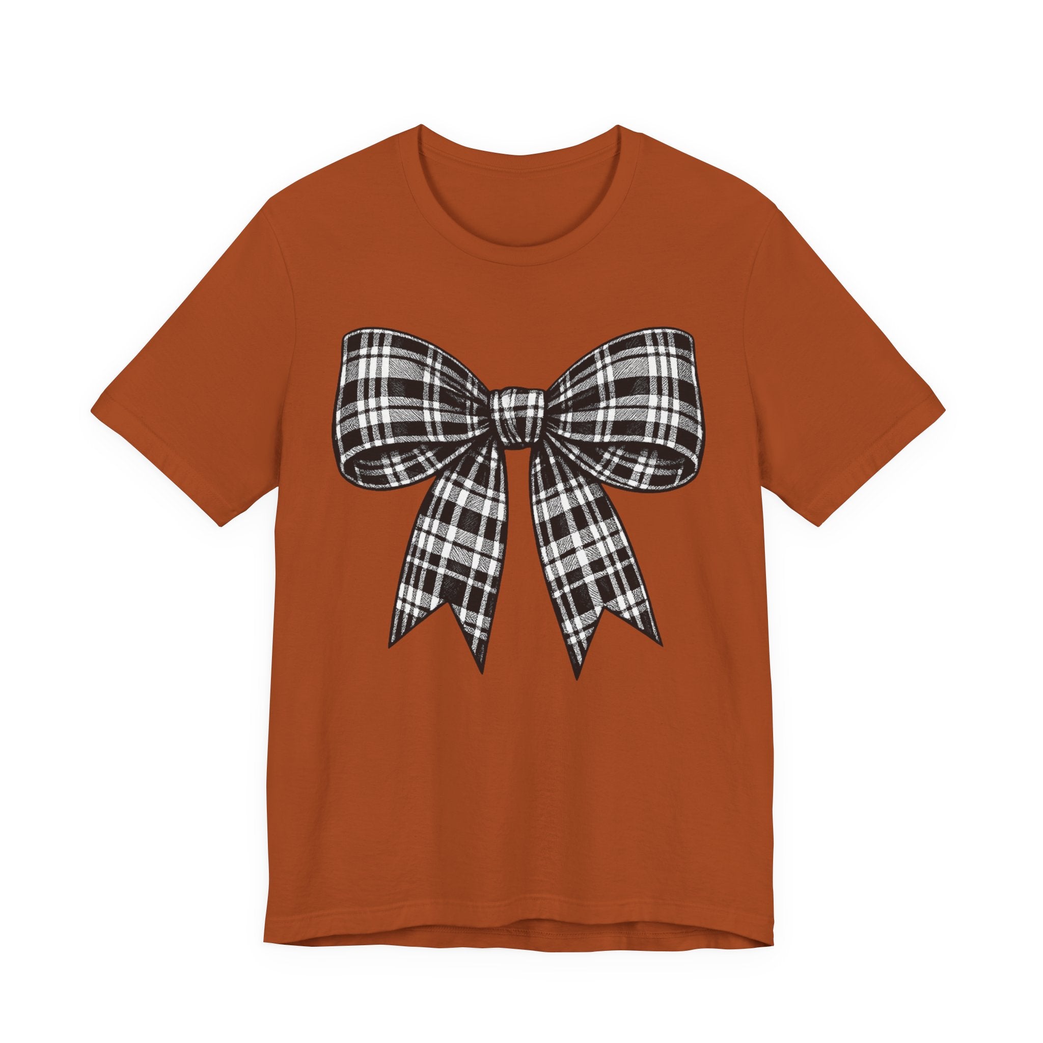 Plaid Bow Graphic Tee — Vintage Black & White Ribbon T-Shirt
