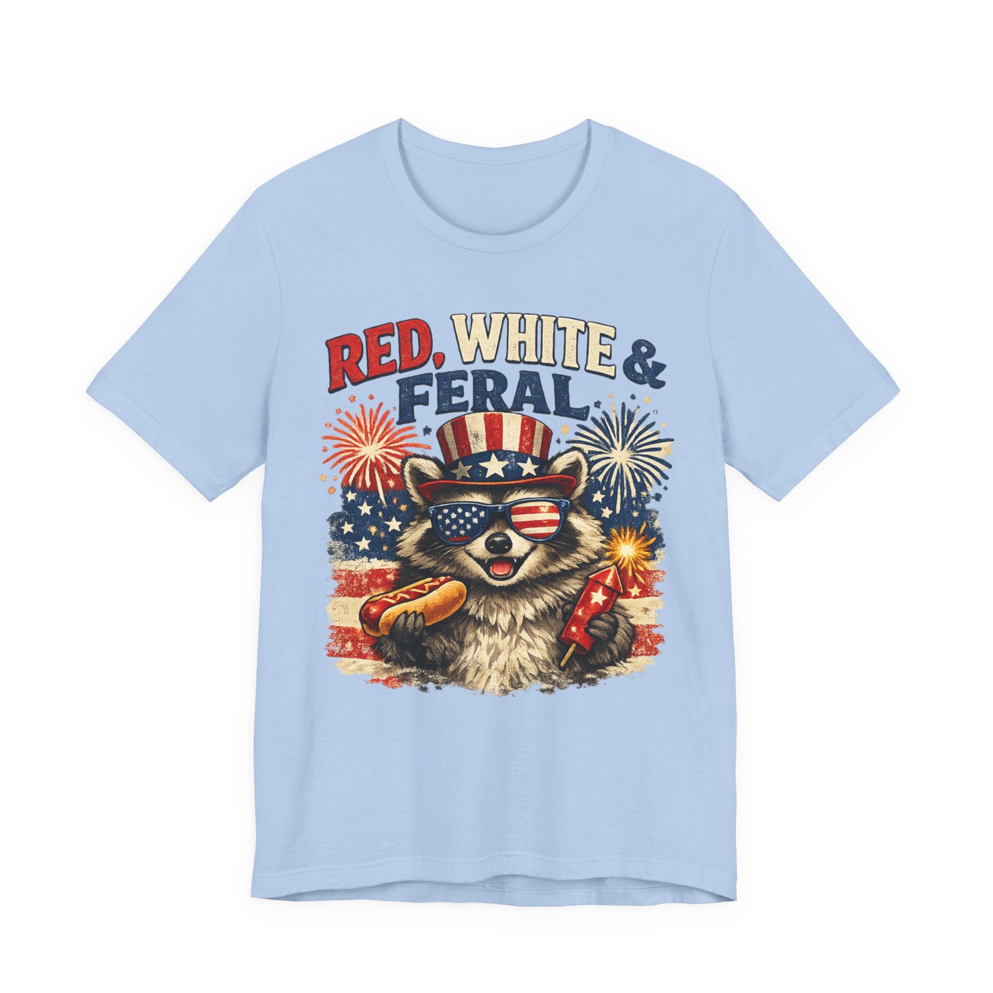 Red, White & Feral Tee — Patriotic Raccoon 4th of July T-Shirt