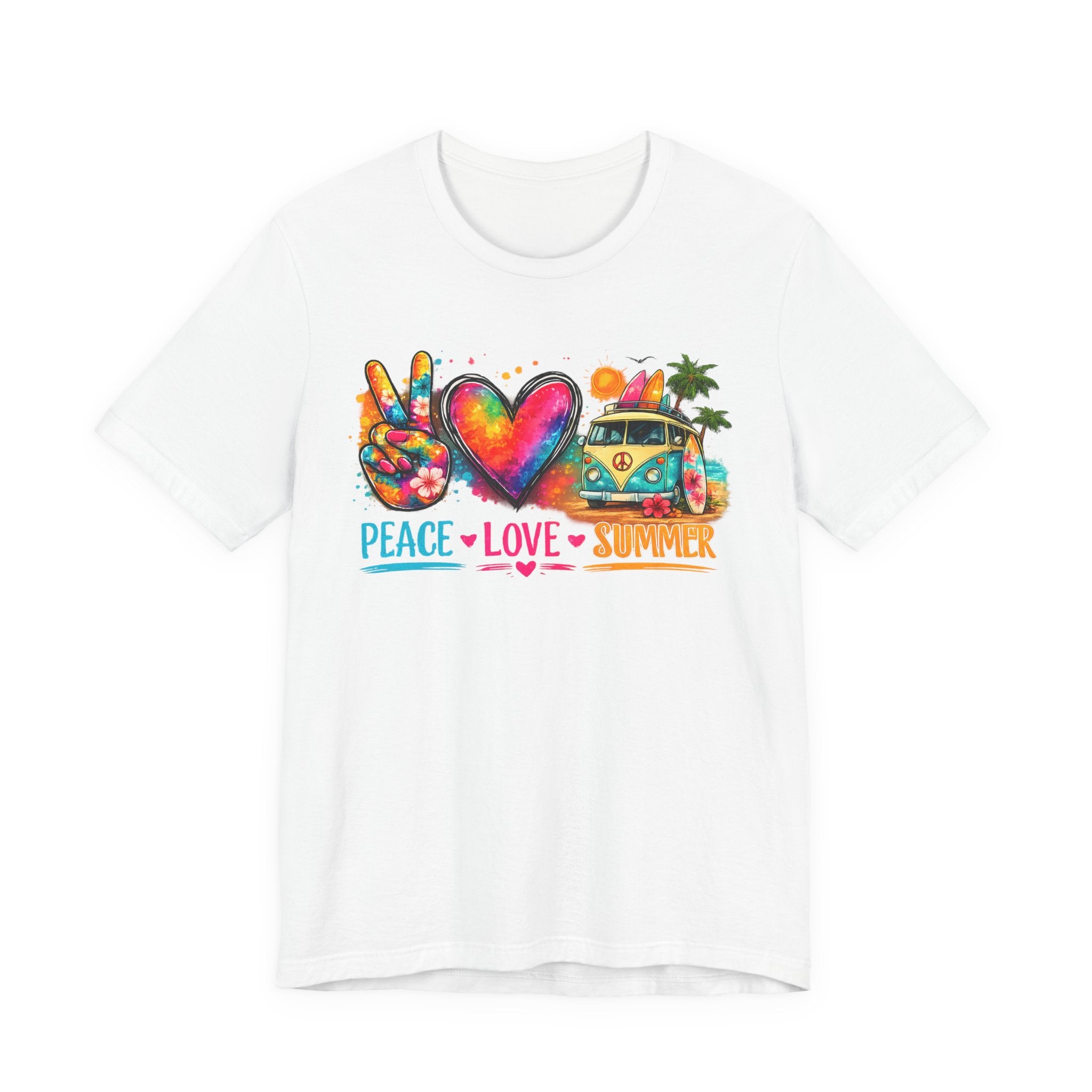 Peace • Love • Summer T-Shirt — Colorful Hippie Van & Peace Sign Tee