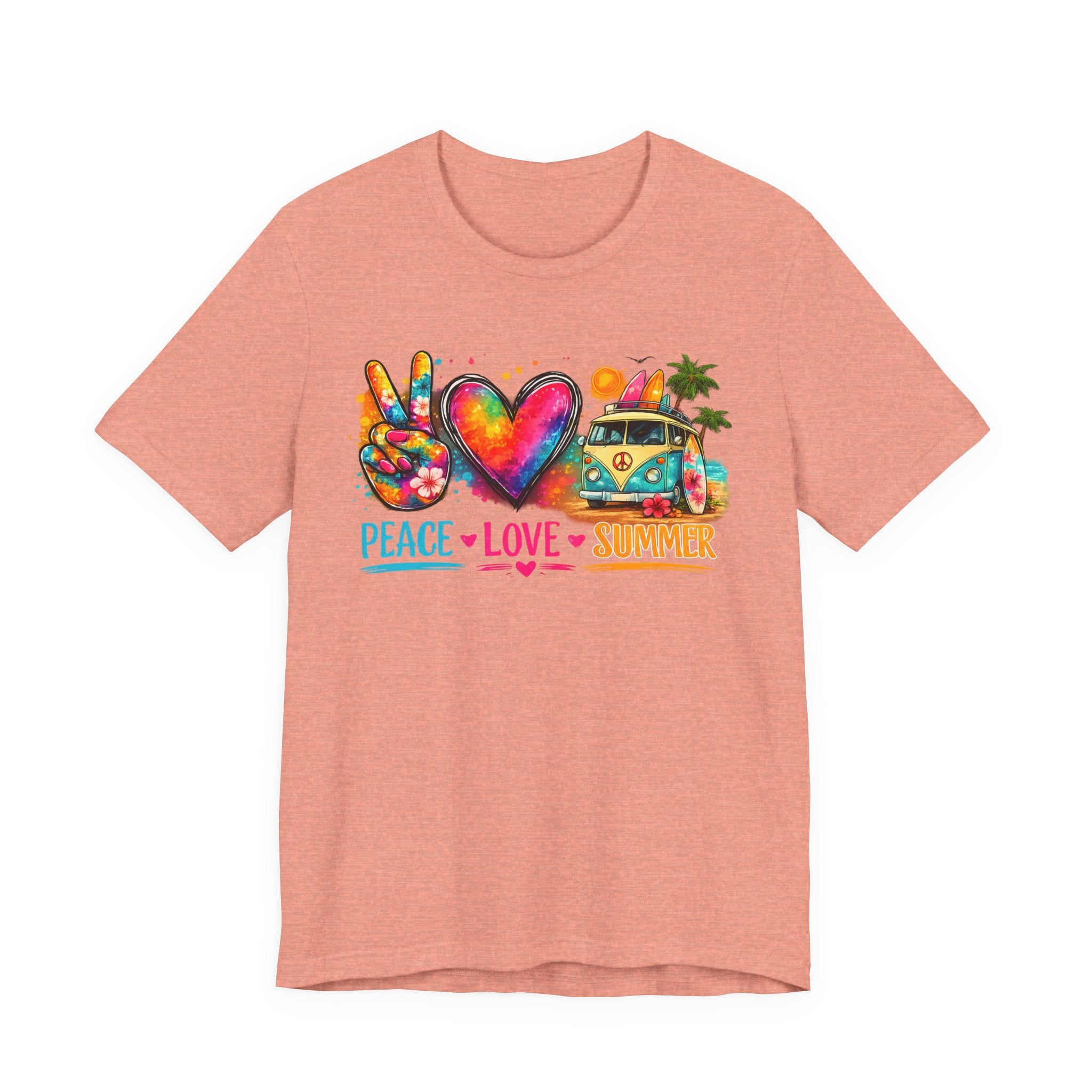 Peace • Love • Summer T-Shirt — Colorful Hippie Van & Peace Sign Tee
