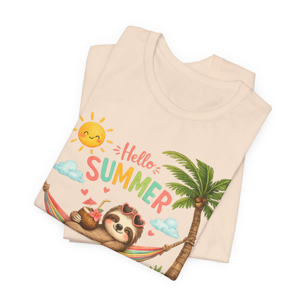 Hello Summer Sloth T-Shirt — Cute Tropical Beach Tee