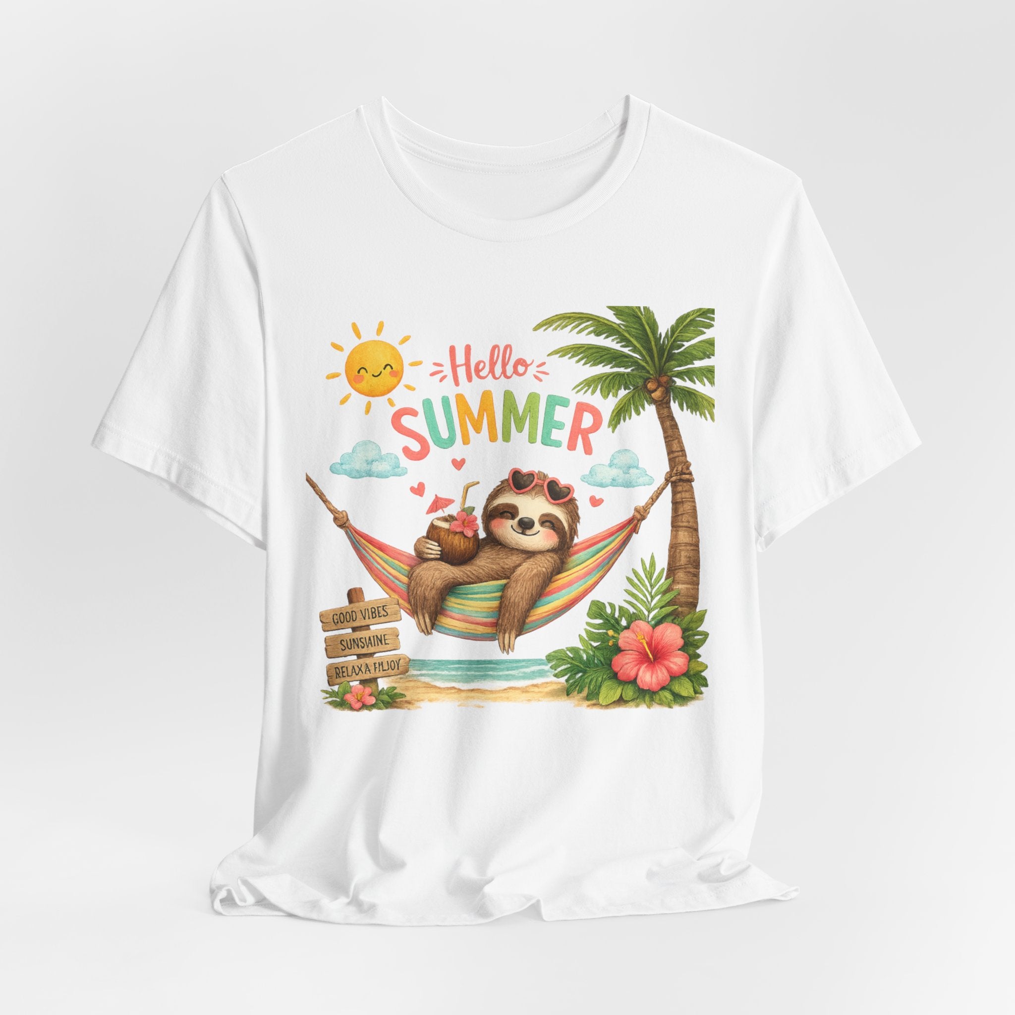 Hello Summer Sloth T-Shirt — Cute Tropical Beach Tee