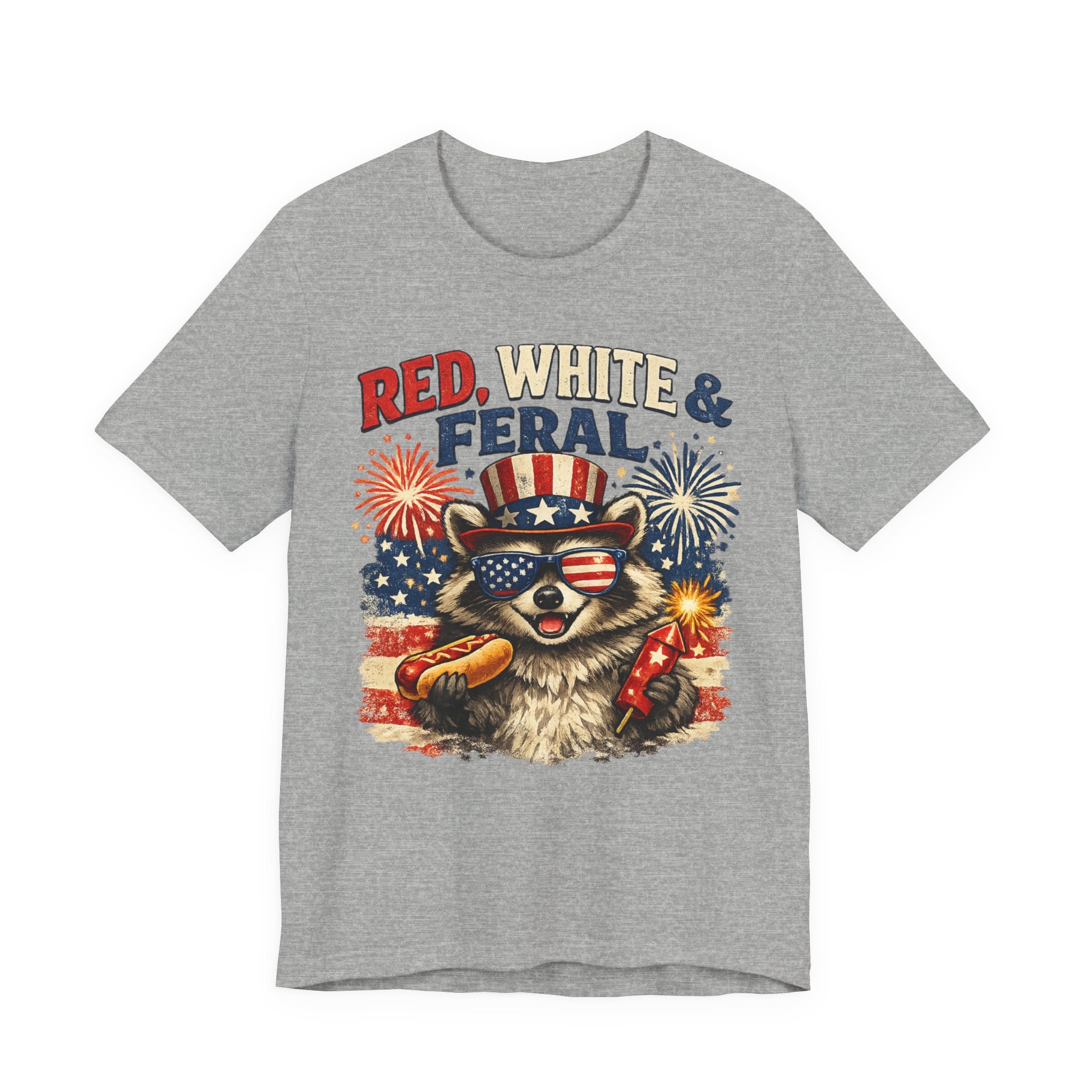 Red, White & Feral Tee — Patriotic Raccoon 4th of July T-Shirt