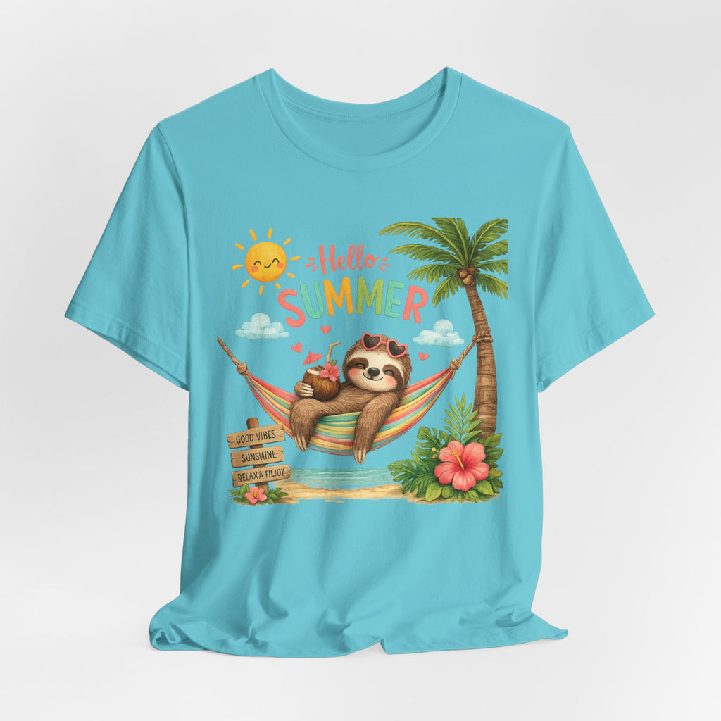 Hello Summer Sloth T-Shirt — Cute Tropical Beach Tee