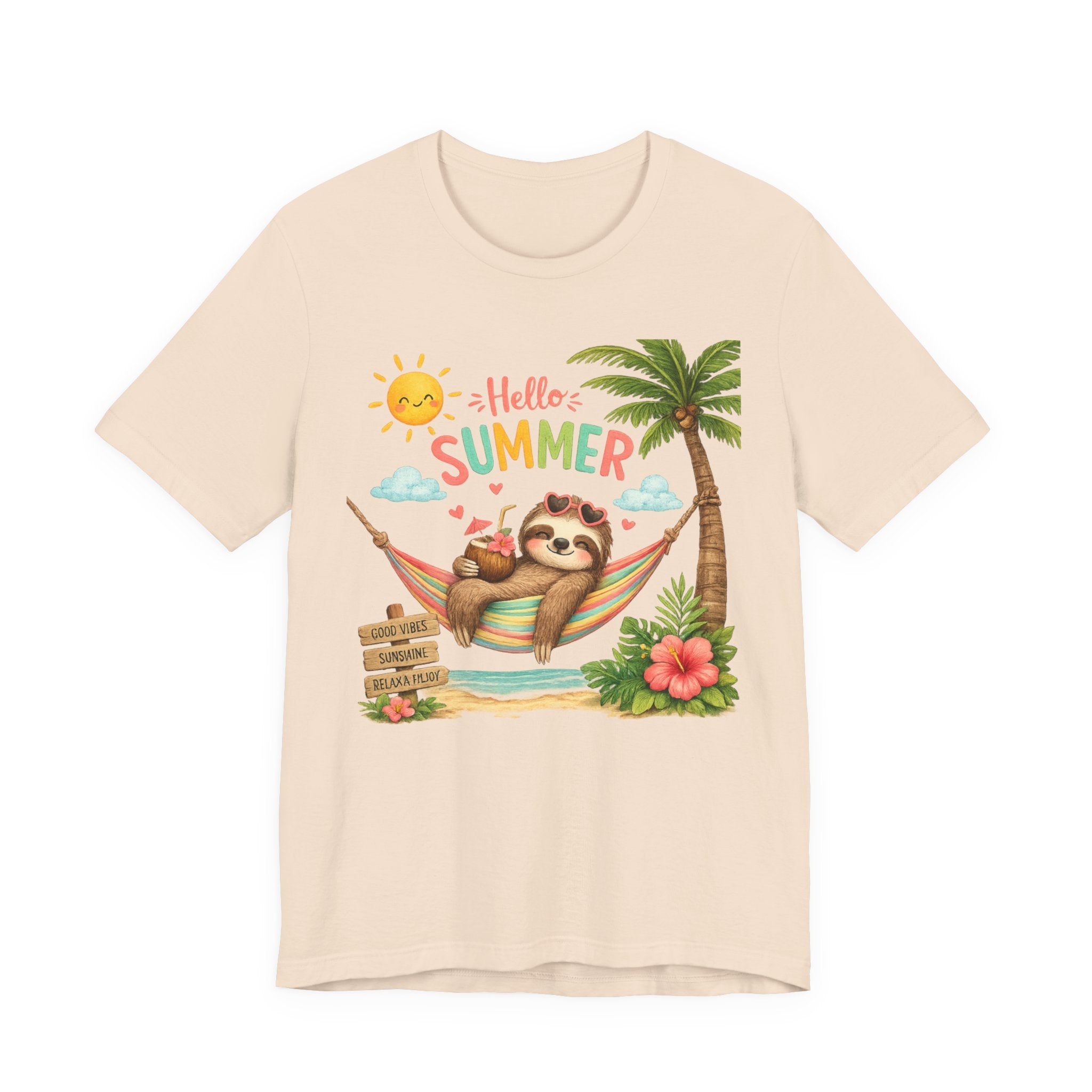 Hello Summer Sloth T-Shirt — Cute Tropical Beach Tee