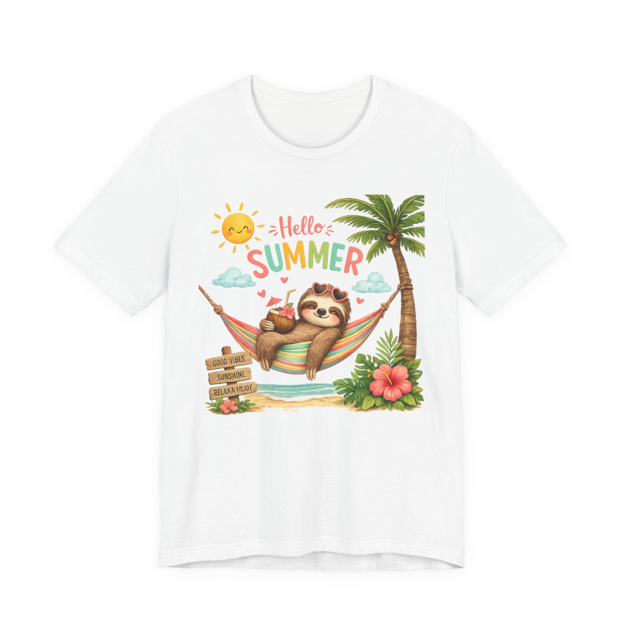 Hello Summer Sloth T-Shirt — Cute Tropical Beach Tee