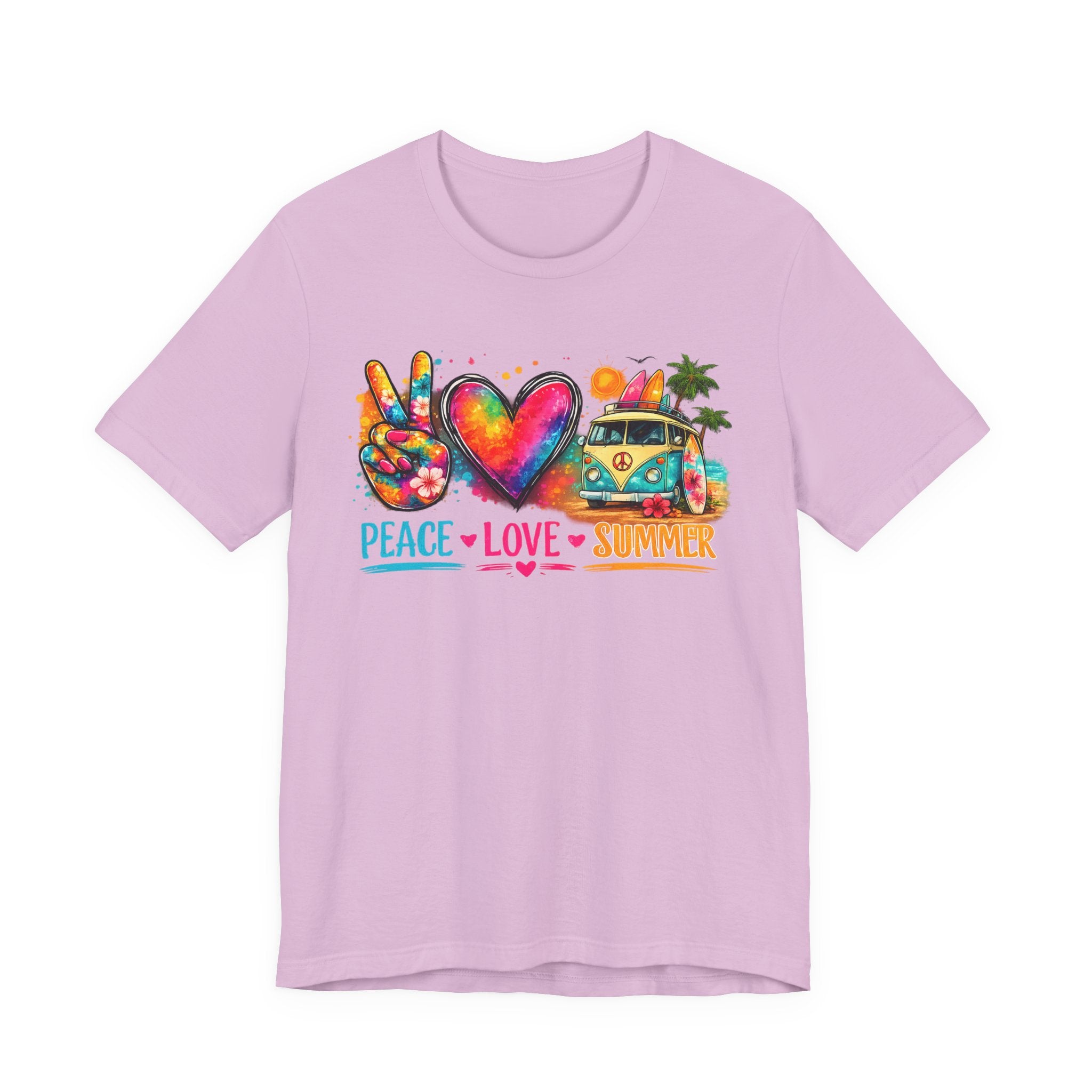 Peace • Love • Summer T-Shirt — Colorful Hippie Van & Peace Sign Tee