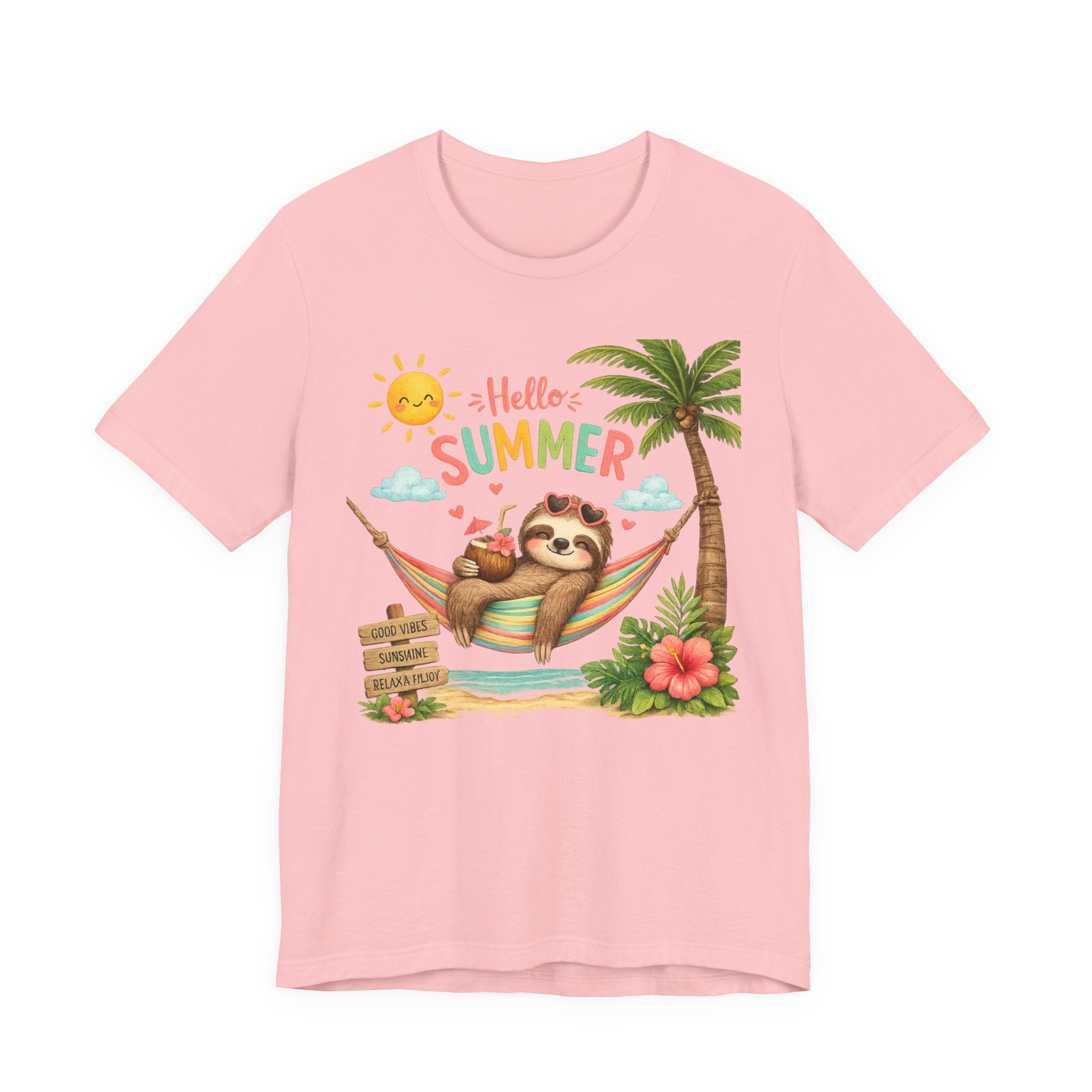 Hello Summer Sloth T-Shirt — Cute Tropical Beach Tee