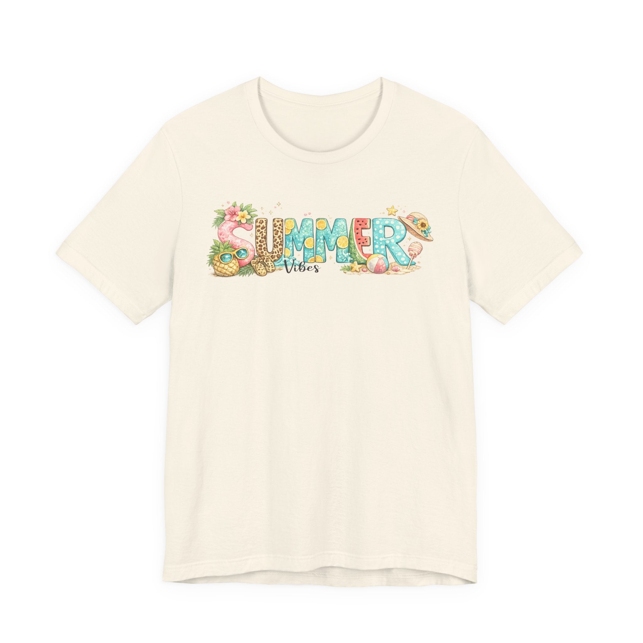 Summer Vibes Graphic Tee - 'Summer' Floral Beach Design