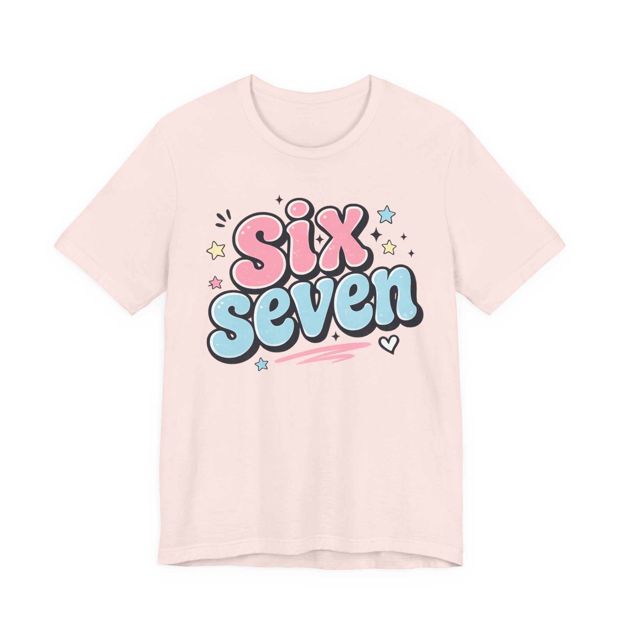 Six Seven Cute Pastel Graphic Tee — Playful Retro Number Shirt