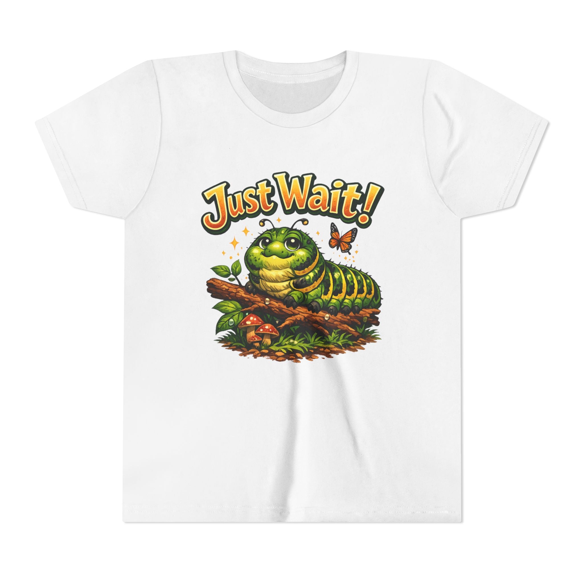 Youth Tee - "Just Wait!" Cute Caterpillar Graphic Kids T-Shirt