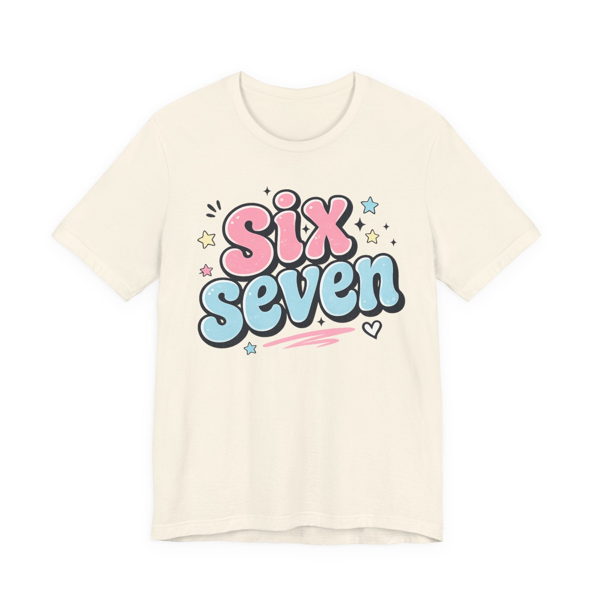 Six Seven Cute Pastel Graphic Tee — Playful Retro Number Shirt
