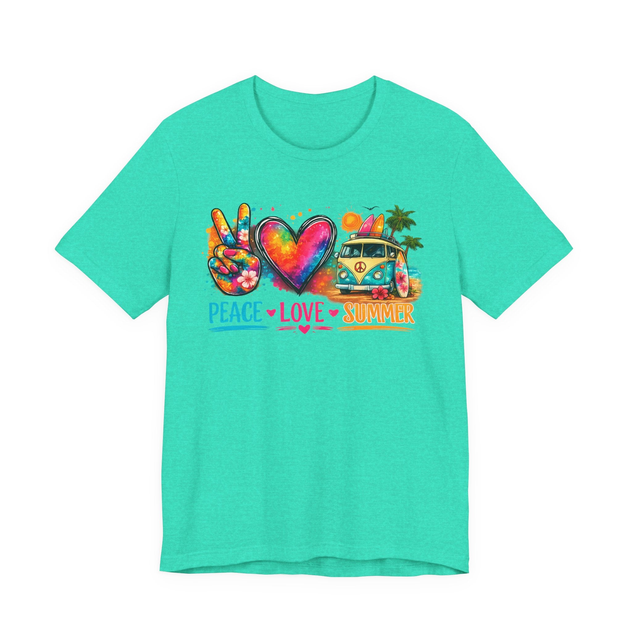 Peace • Love • Summer T-Shirt — Colorful Hippie Van & Peace Sign Tee