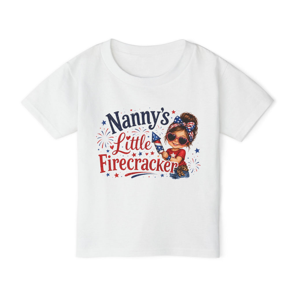 Nanny's Little Firecracker Toddler T-Shirt — Patriotic 4th of July Graphic Tee