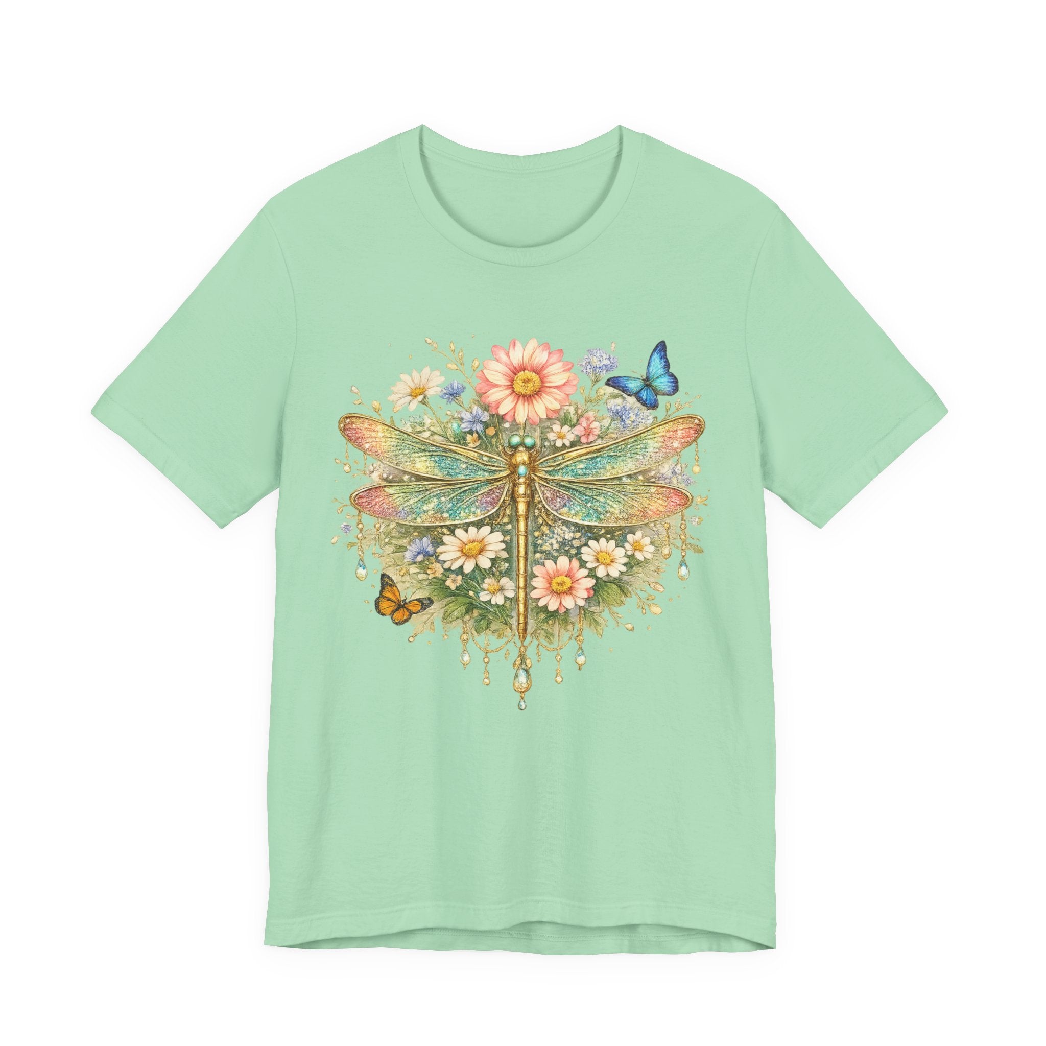 Dragonfly Floral Tee — Vintage Botanical Dragonfly T-Shirt