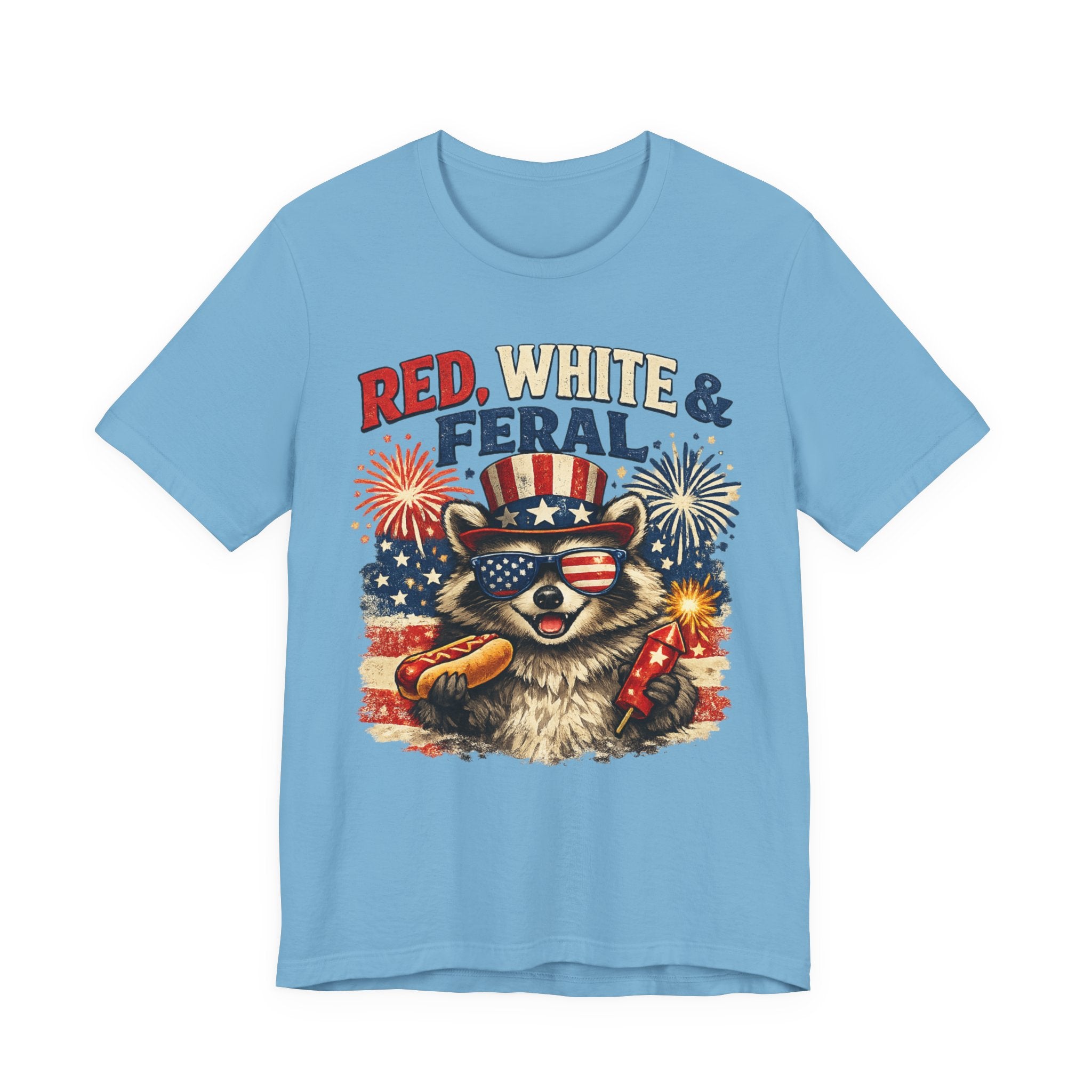 Red, White & Feral Tee — Patriotic Raccoon 4th of July T-Shirt