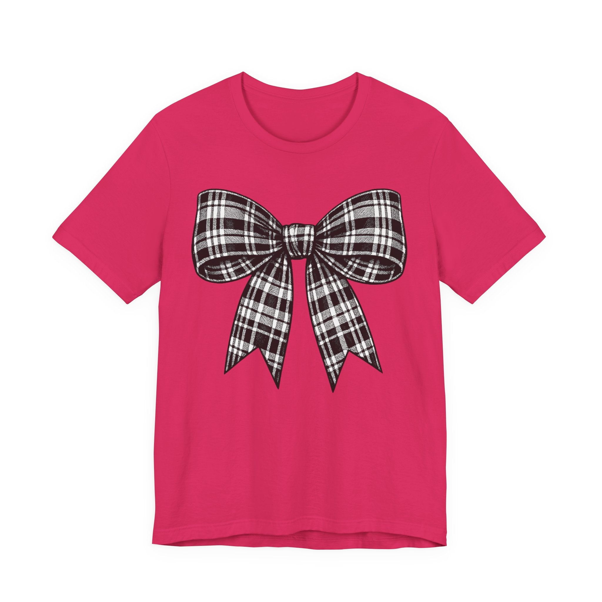 Plaid Bow Graphic Tee — Vintage Black & White Ribbon T-Shirt