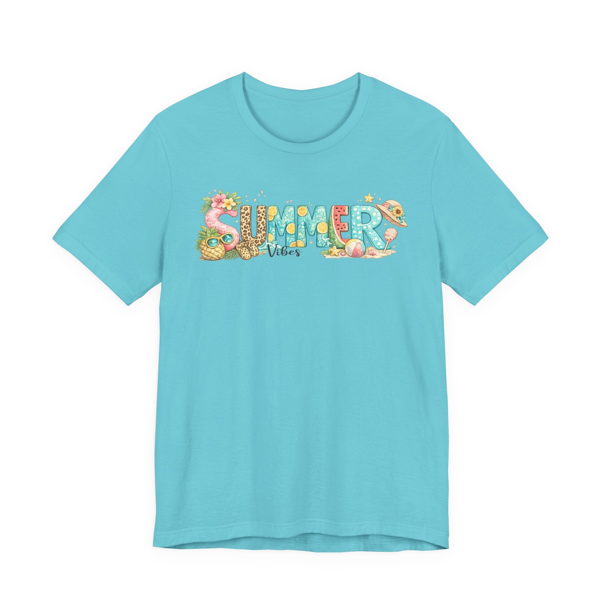 Summer Vibes Graphic Tee - 'Summer' Floral Beach Design