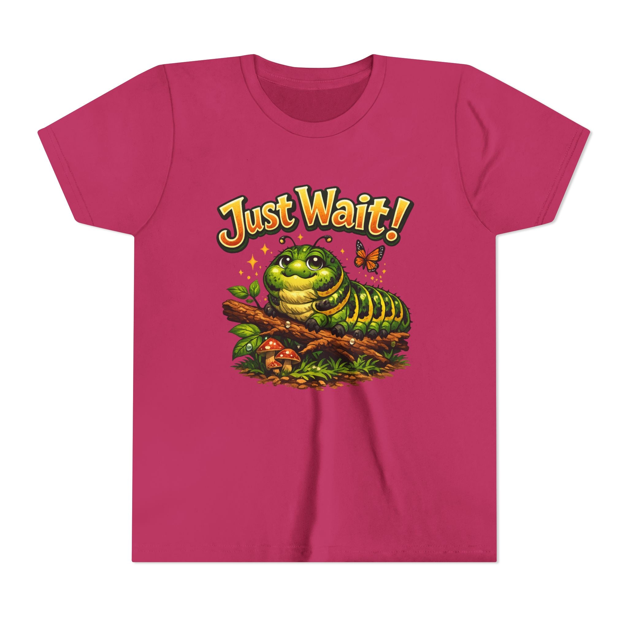 Youth Tee - "Just Wait!" Cute Caterpillar Graphic Kids T-Shirt