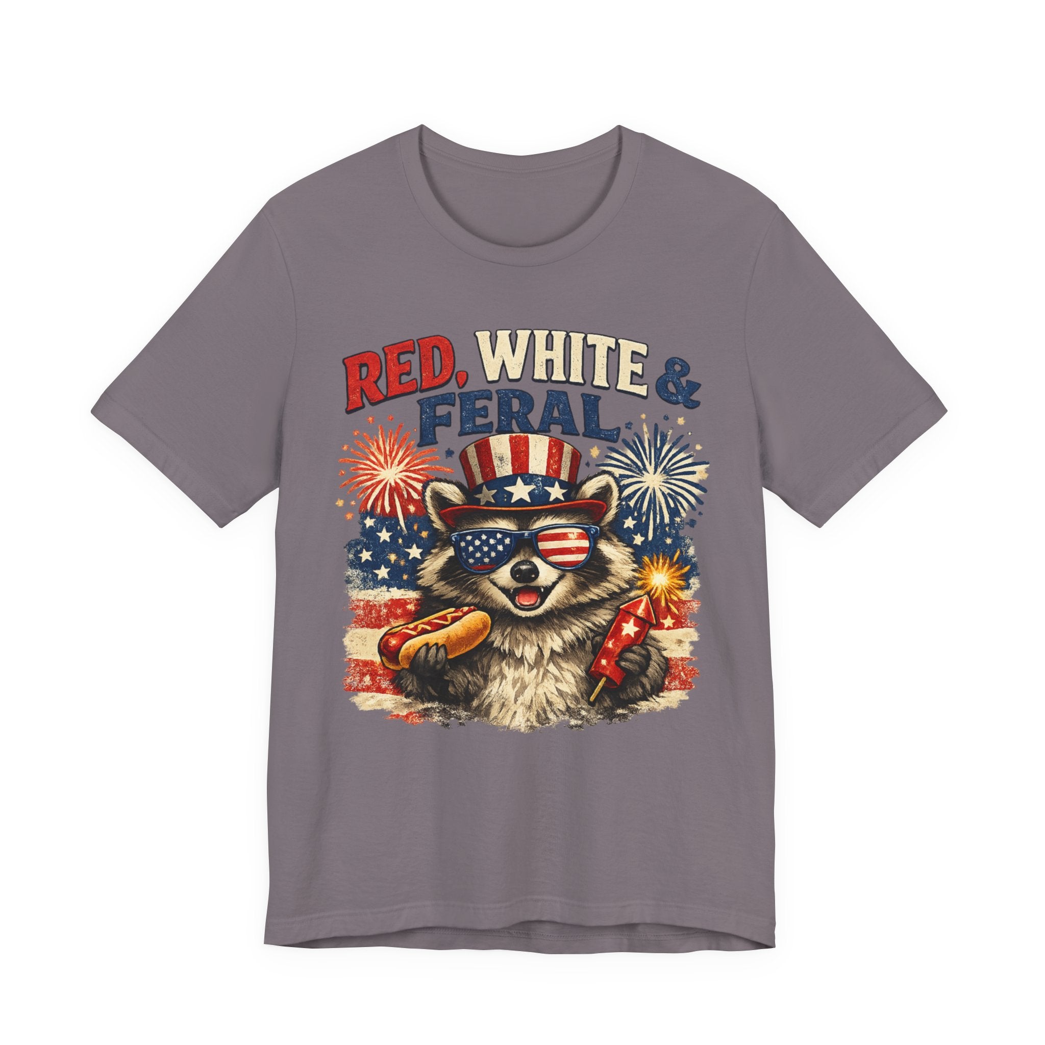 Red, White & Feral Tee — Patriotic Raccoon 4th of July T-Shirt