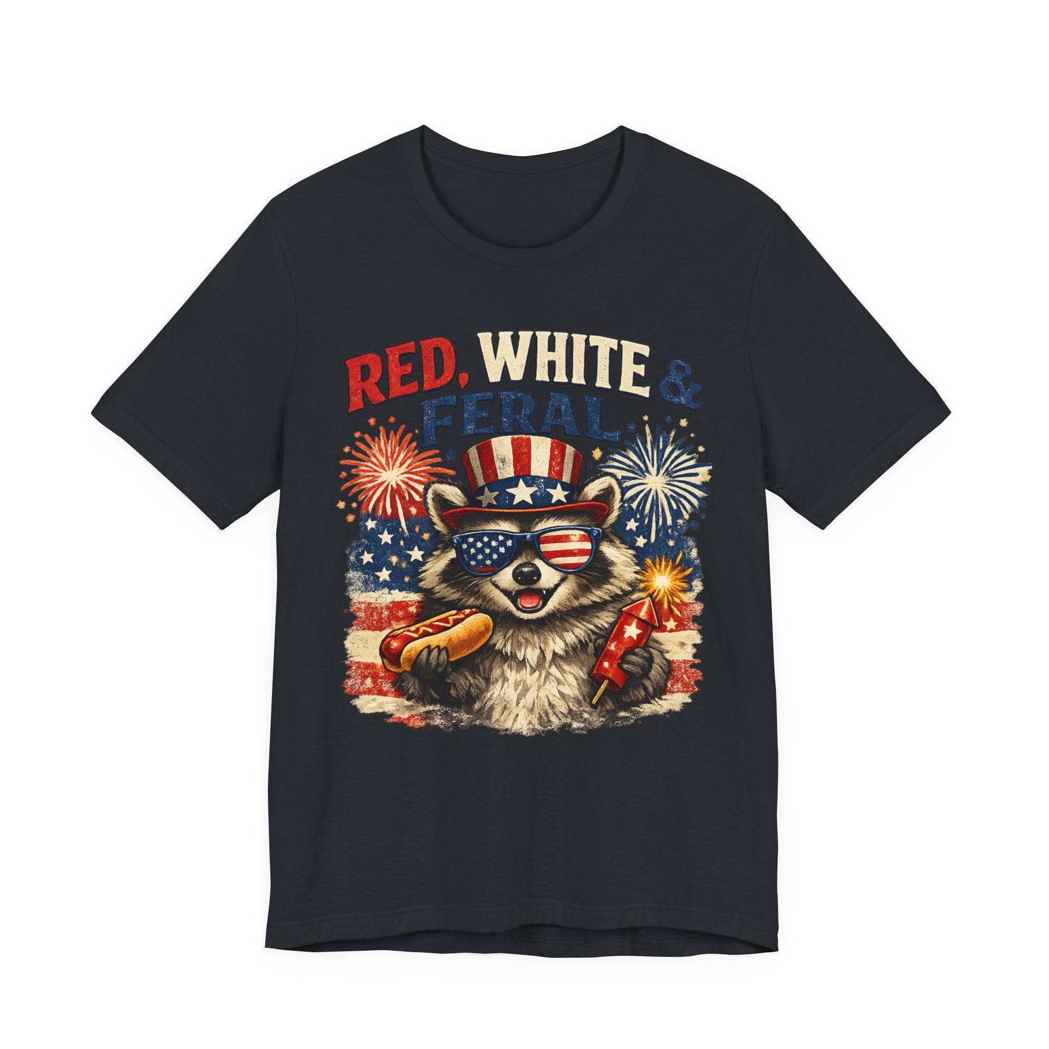 Red, White & Feral Tee — Patriotic Raccoon 4th of July T-Shirt