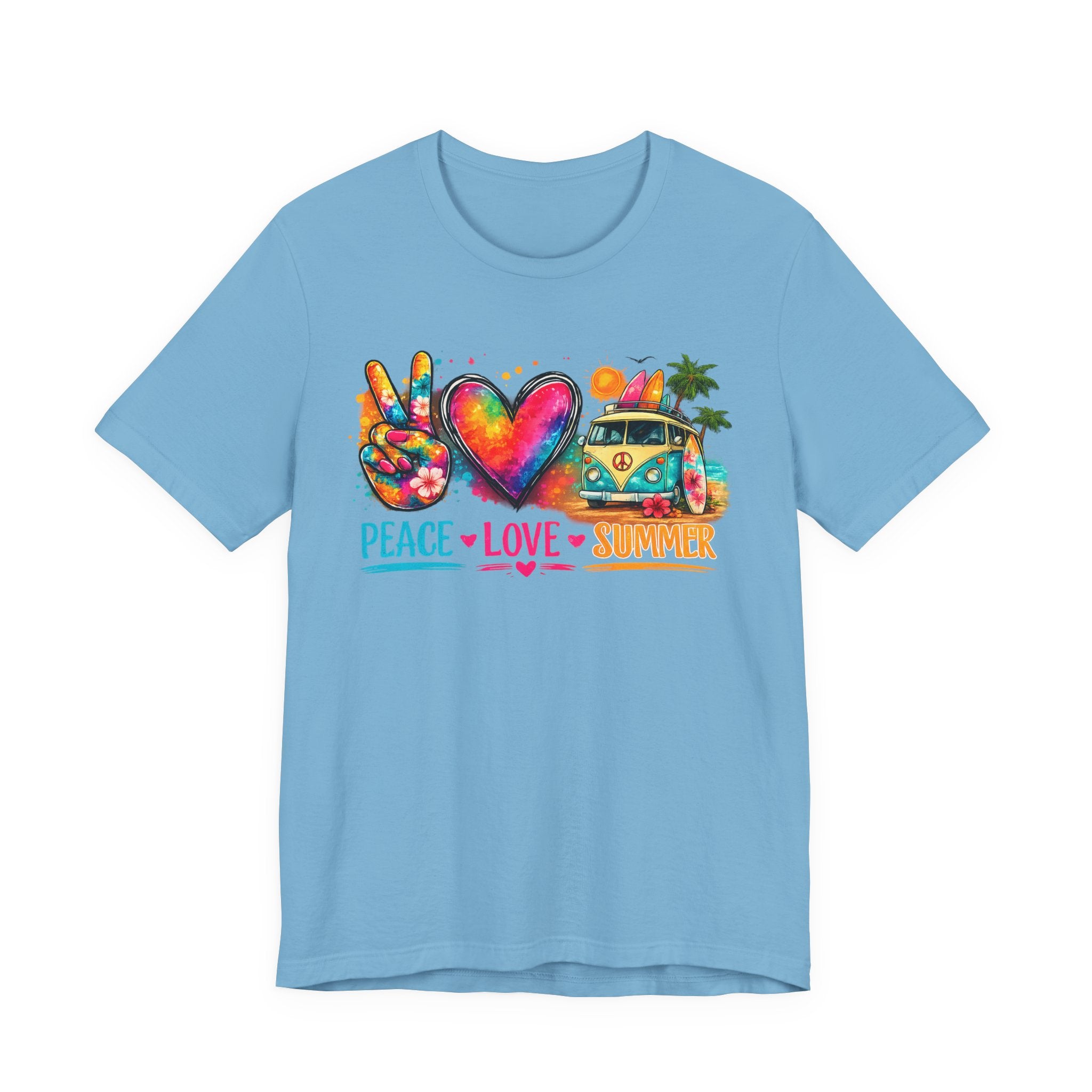 Peace • Love • Summer T-Shirt — Colorful Hippie Van & Peace Sign Tee