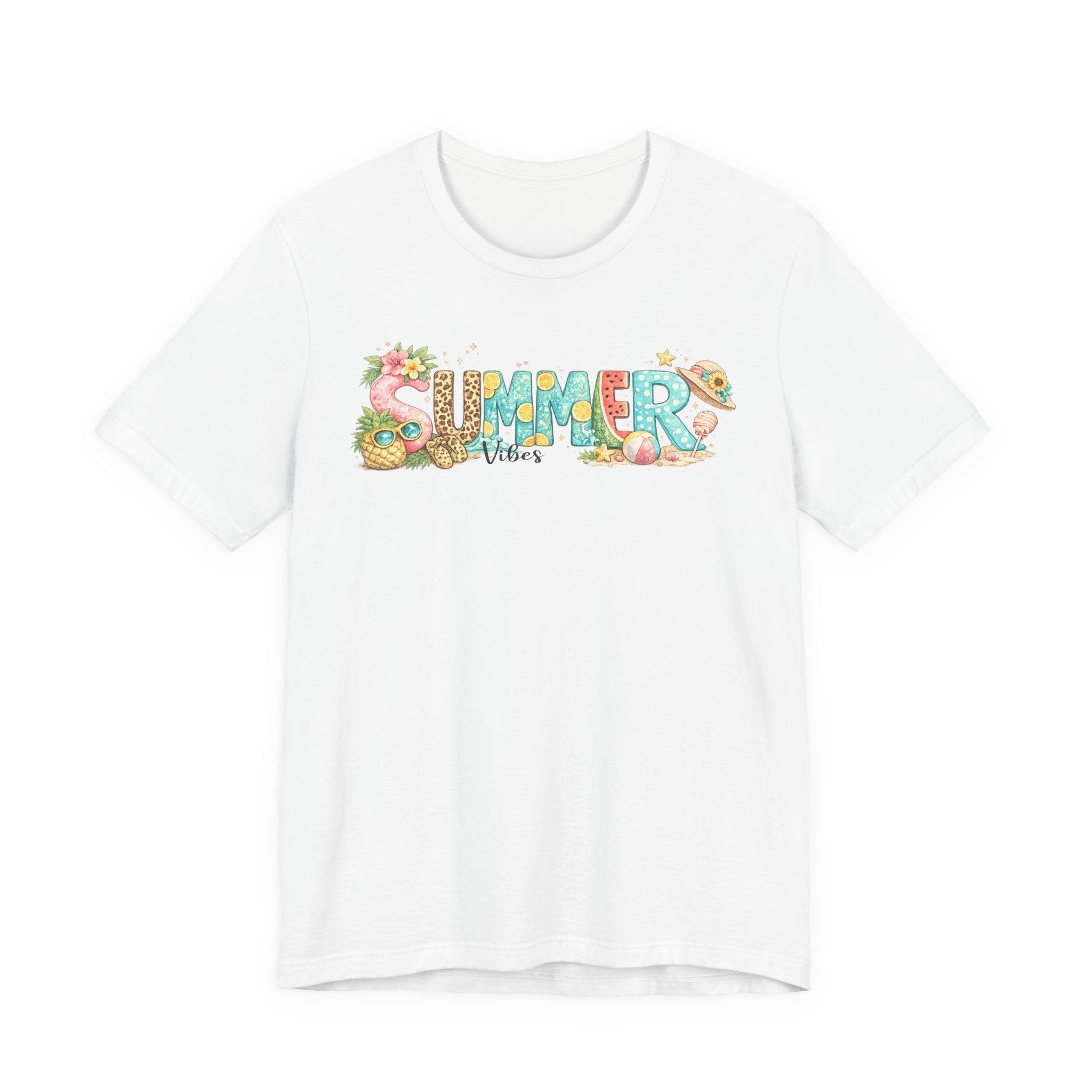 Summer Vibes Graphic Tee - 'Summer' Floral Beach Design