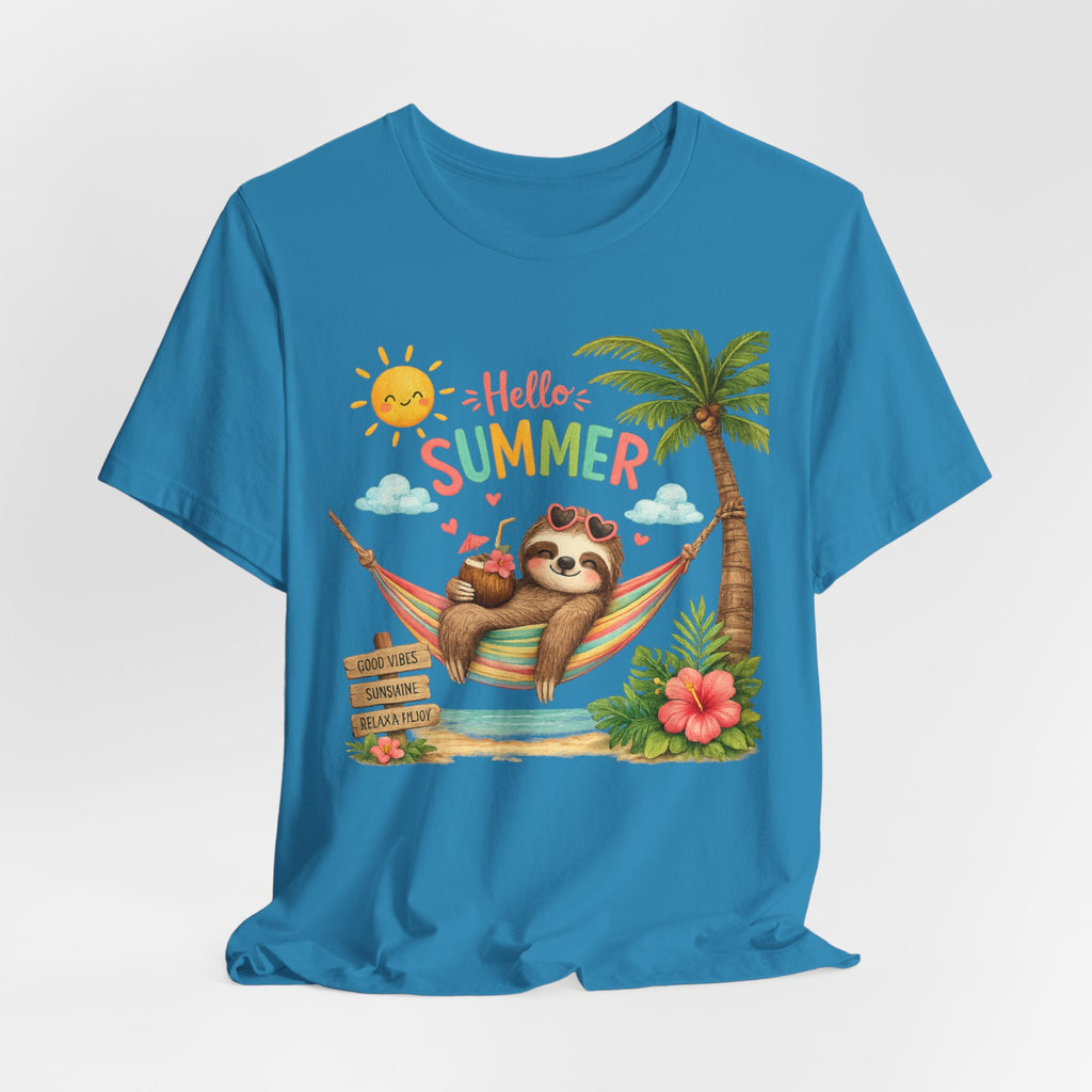 Hello Summer Sloth T-Shirt — Cute Tropical Beach Tee