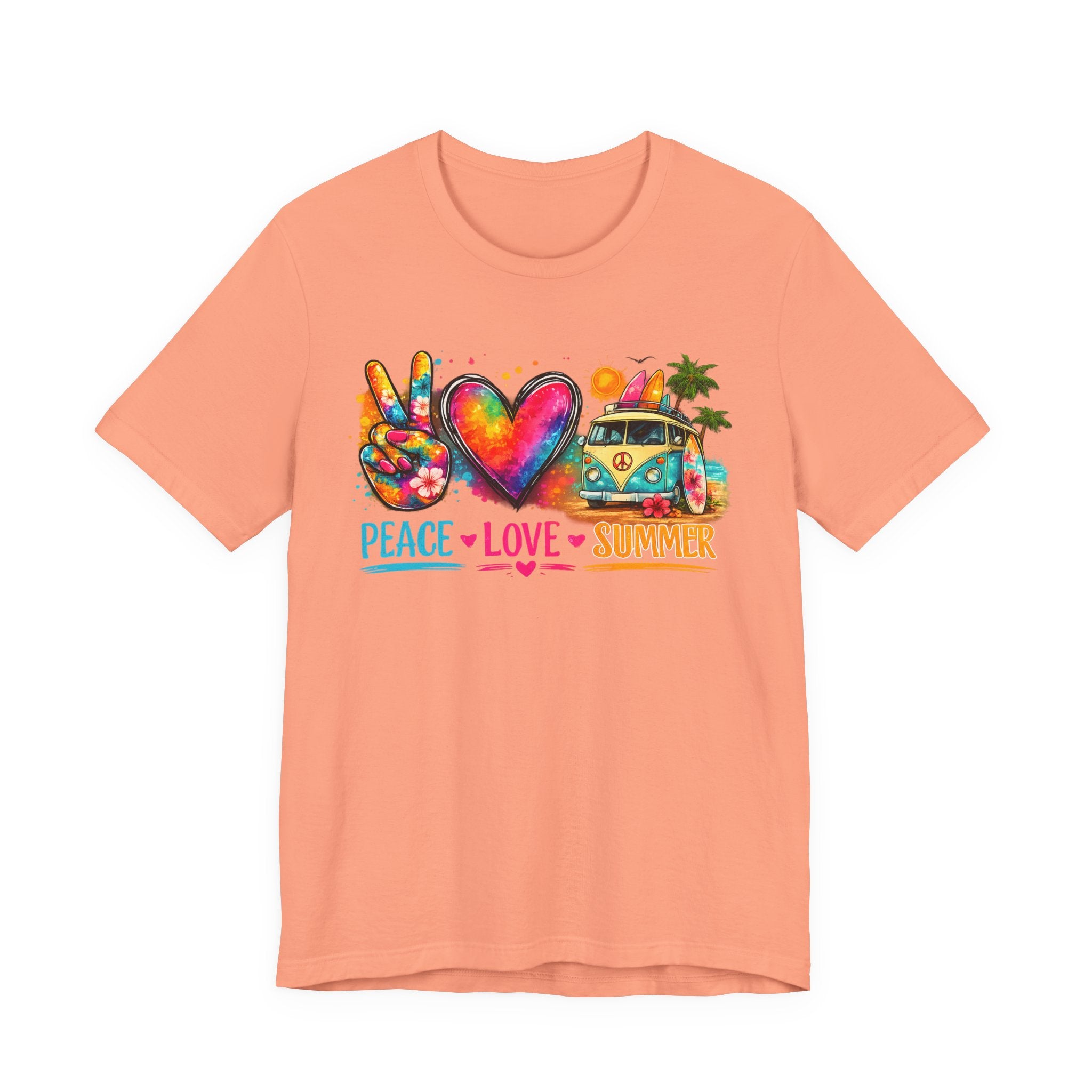 Peace • Love • Summer T-Shirt — Colorful Hippie Van & Peace Sign Tee