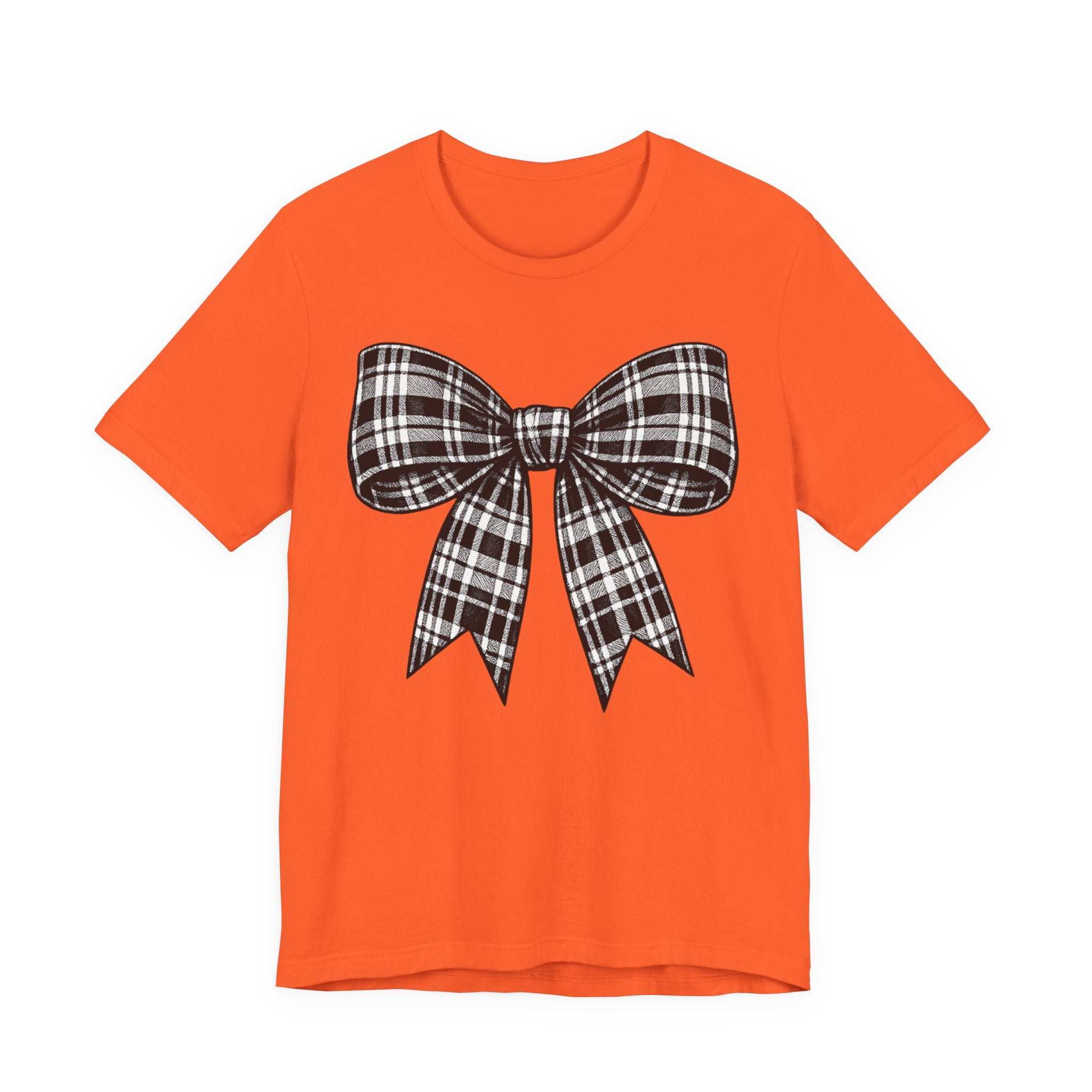 Plaid Bow Graphic Tee — Vintage Black & White Ribbon T-Shirt