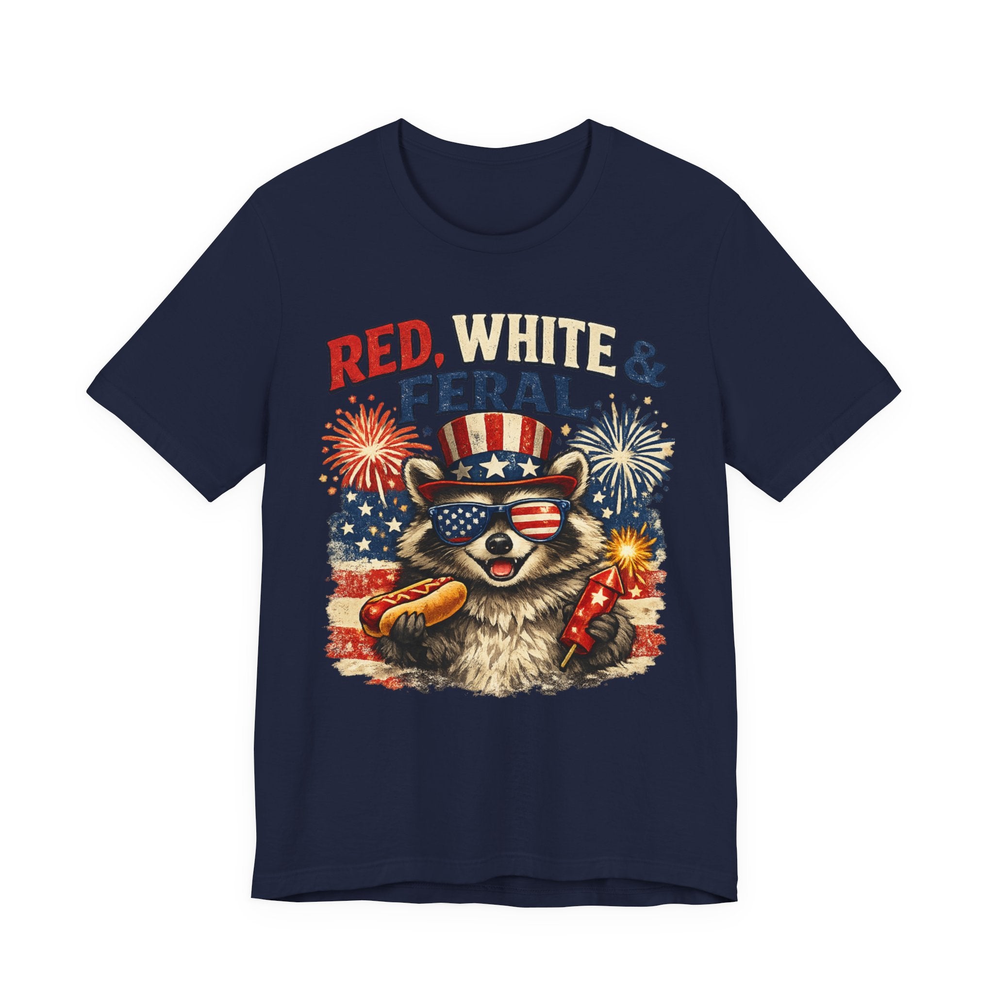 Red, White & Feral Tee — Patriotic Raccoon 4th of July T-Shirt