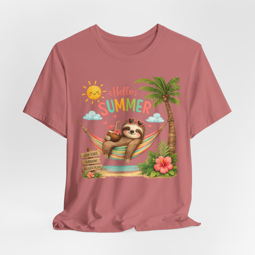 Hello Summer Sloth T-Shirt — Cute Tropical Beach Tee