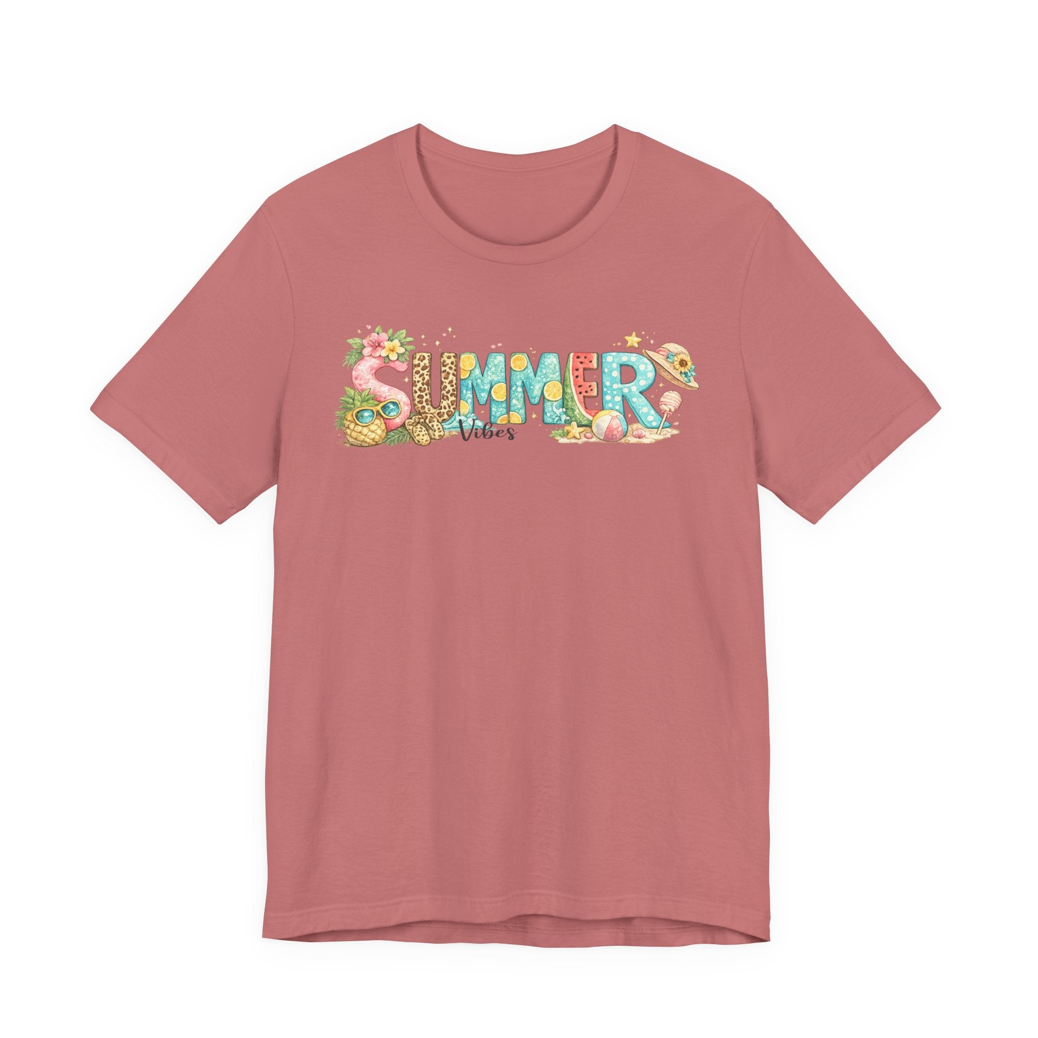 Summer Vibes Graphic Tee - 'Summer' Floral Beach Design