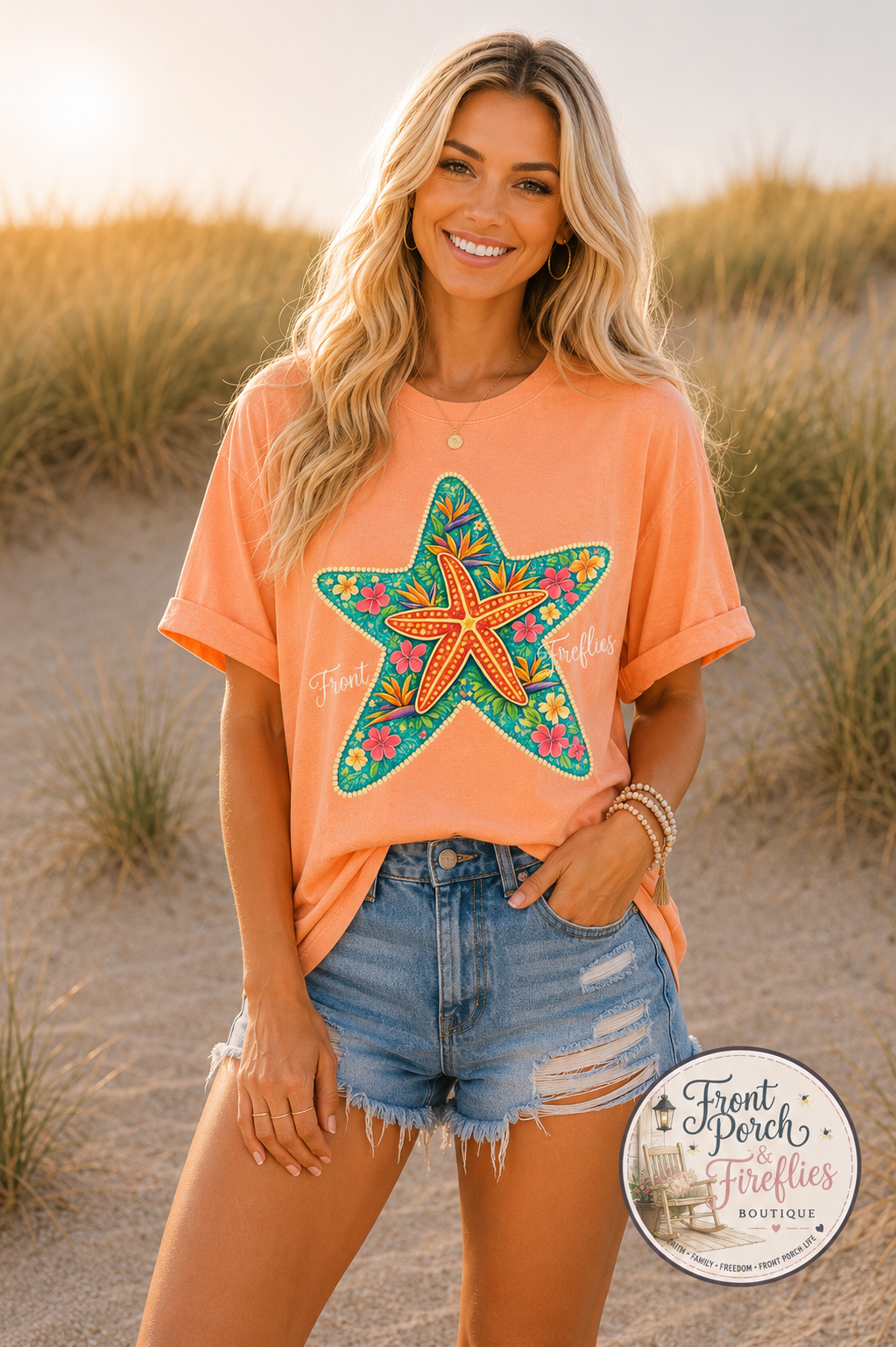 Starfish Floral Tee — Colorful Tropical Beach T-Shirt