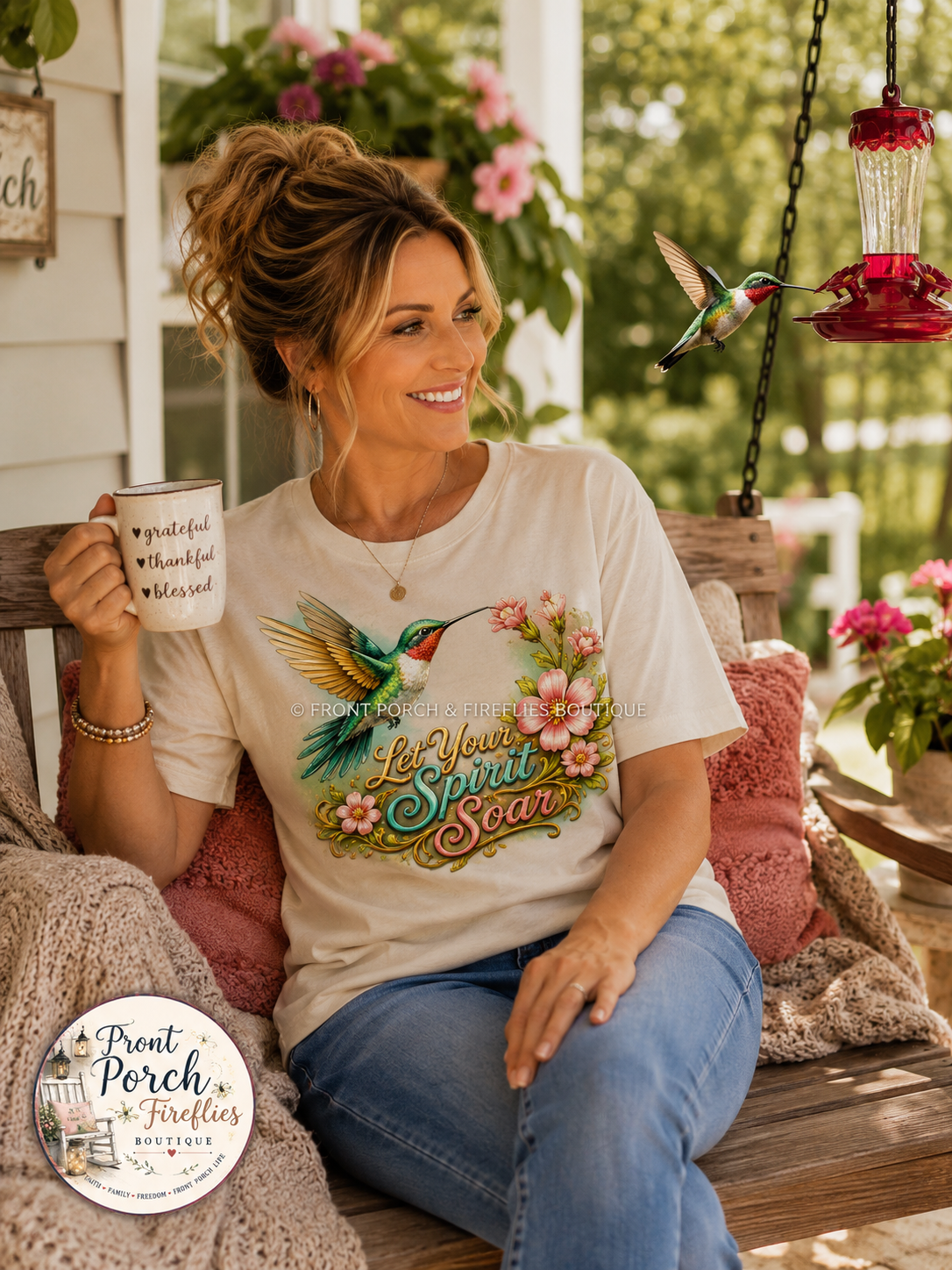 Hummingbird "Let Your Spirit Soar" Tee — Floral Inspirational Graphic T-Shirt