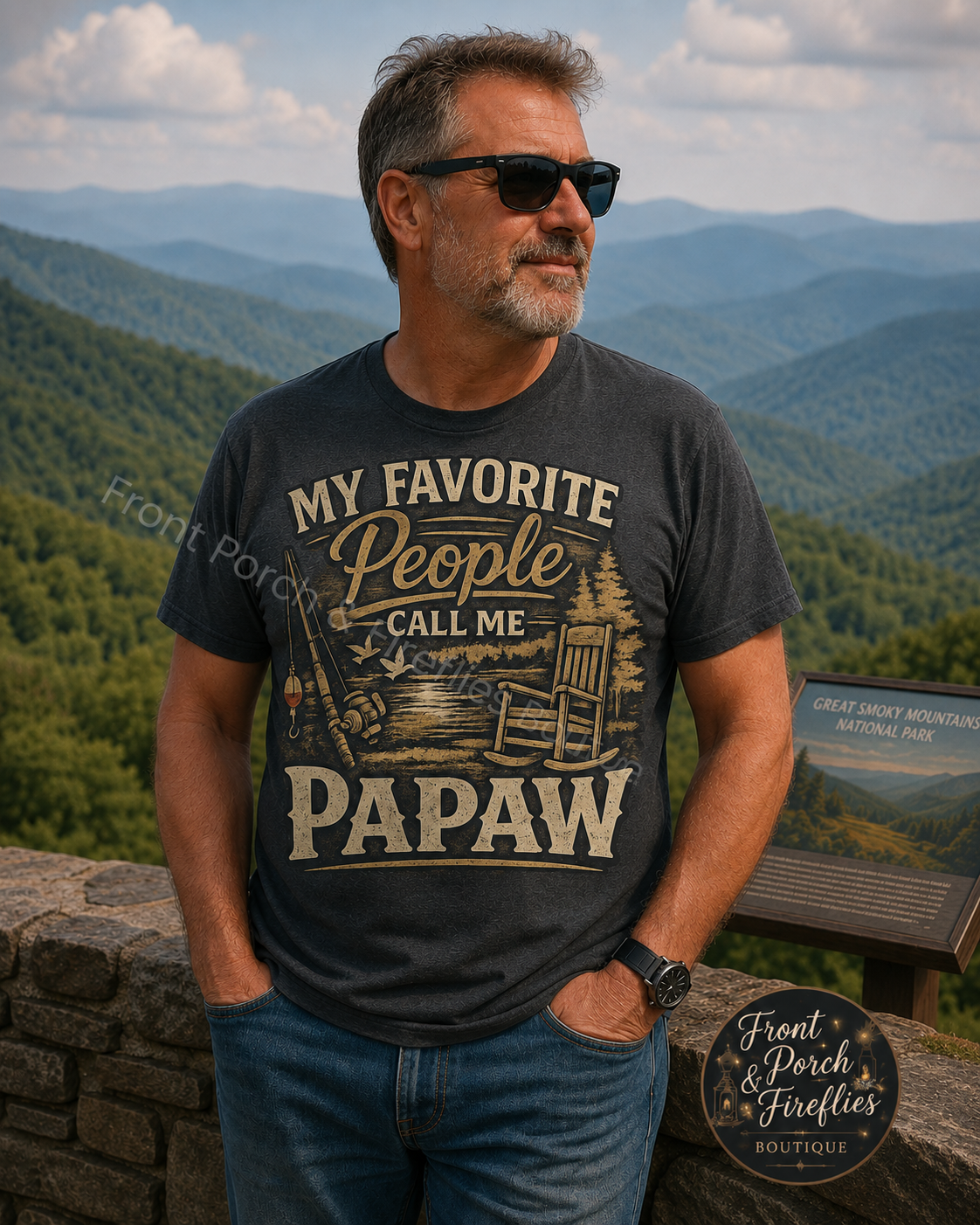 Papaw T-Shirt - "My Favorite People Call Me Papaw" Vintage Cabin Tee