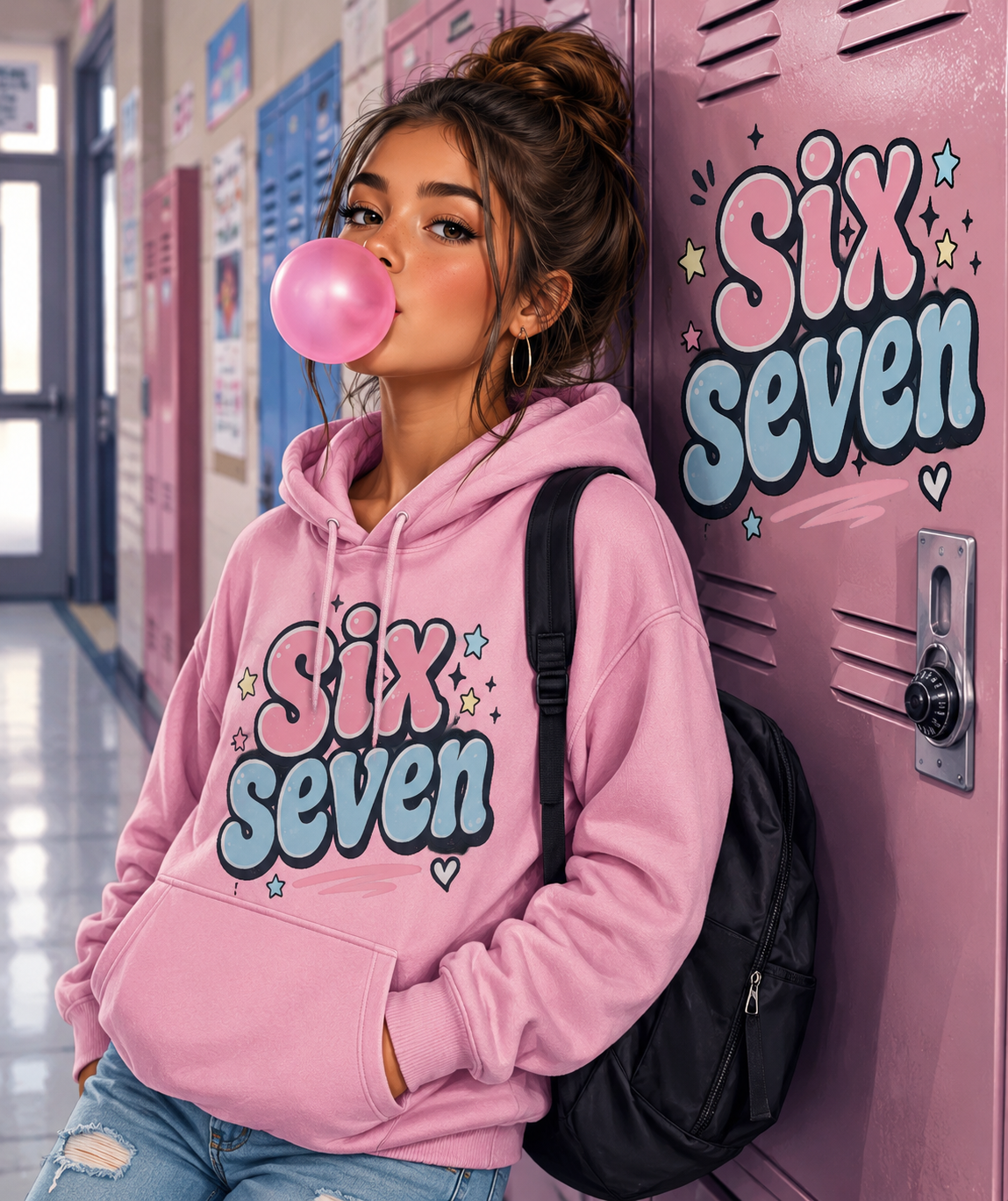 Six Seven Hoodie — Cute Pastel "Six Seven" Graphic Sweatshirt