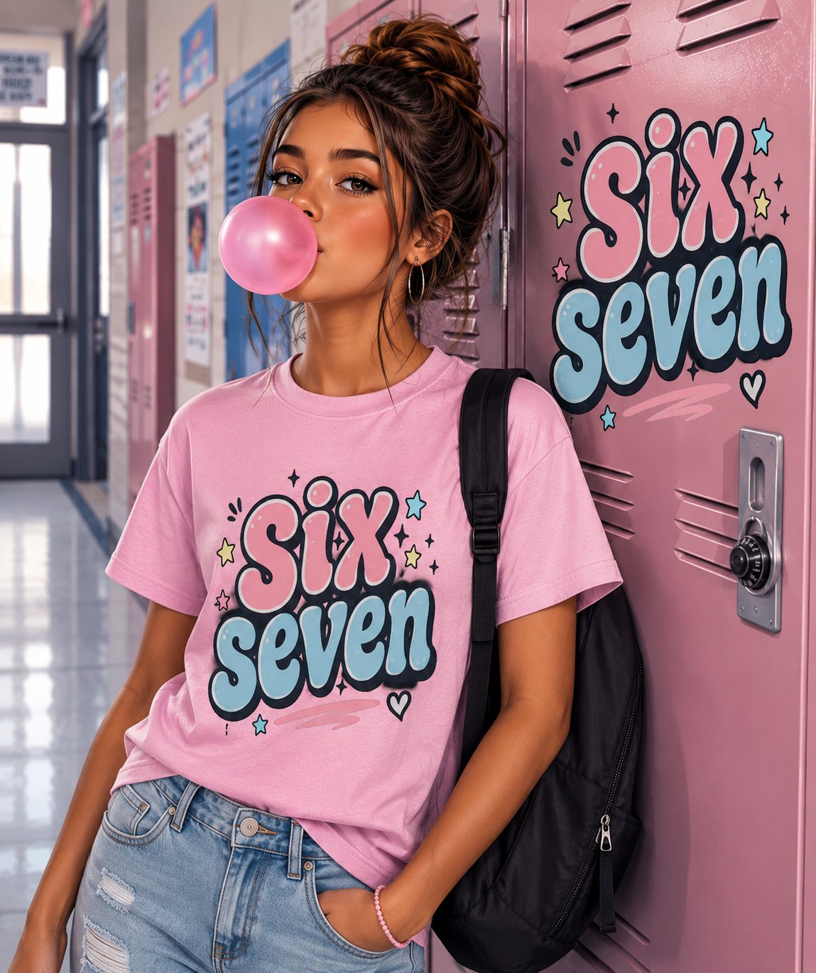 Six Seven Cute Pastel Graphic Tee — Playful Retro Number Shirt