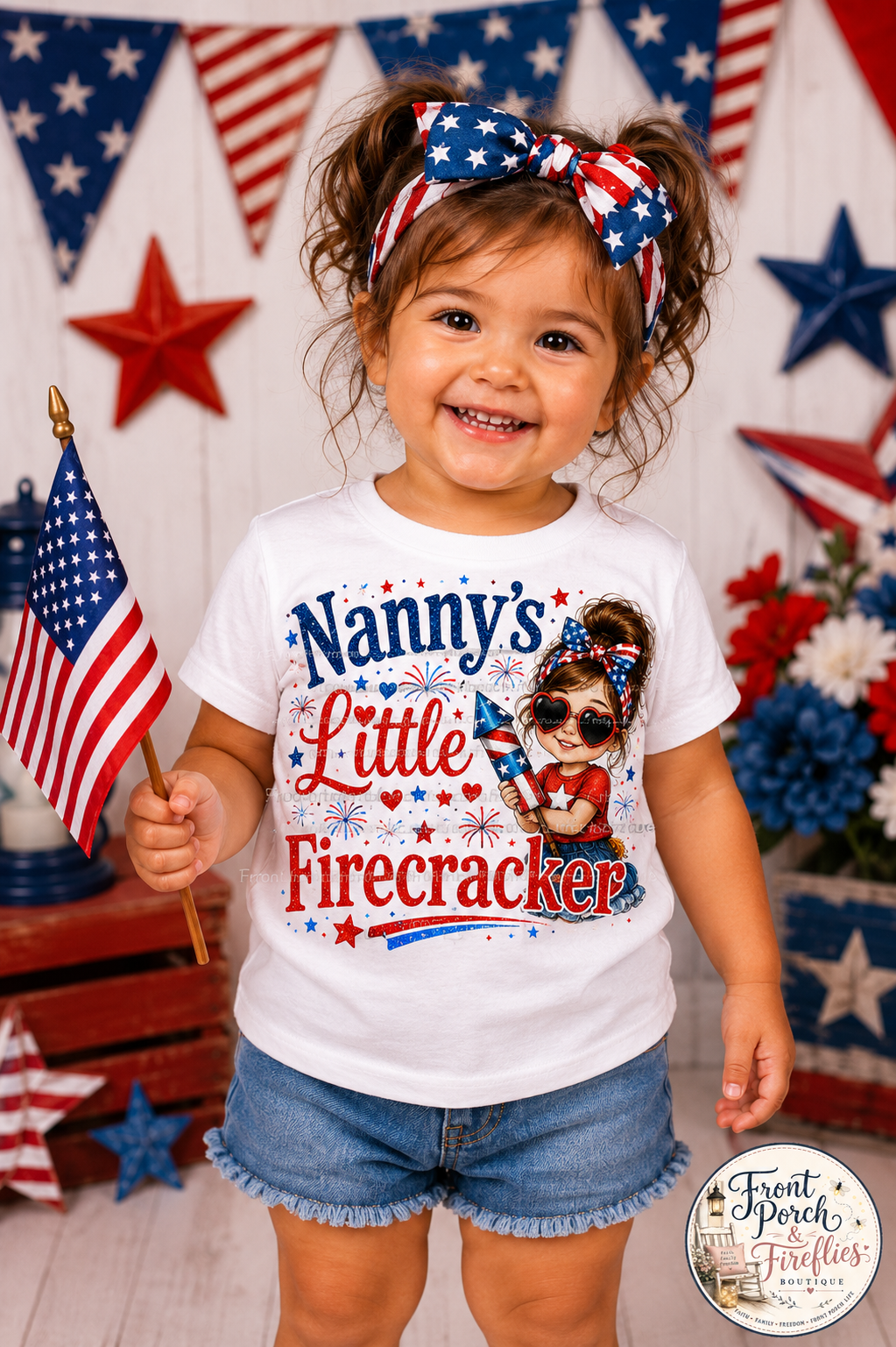 Nanny's Little Firecracker Toddler T-Shirt — Patriotic 4th of July Graphic Tee