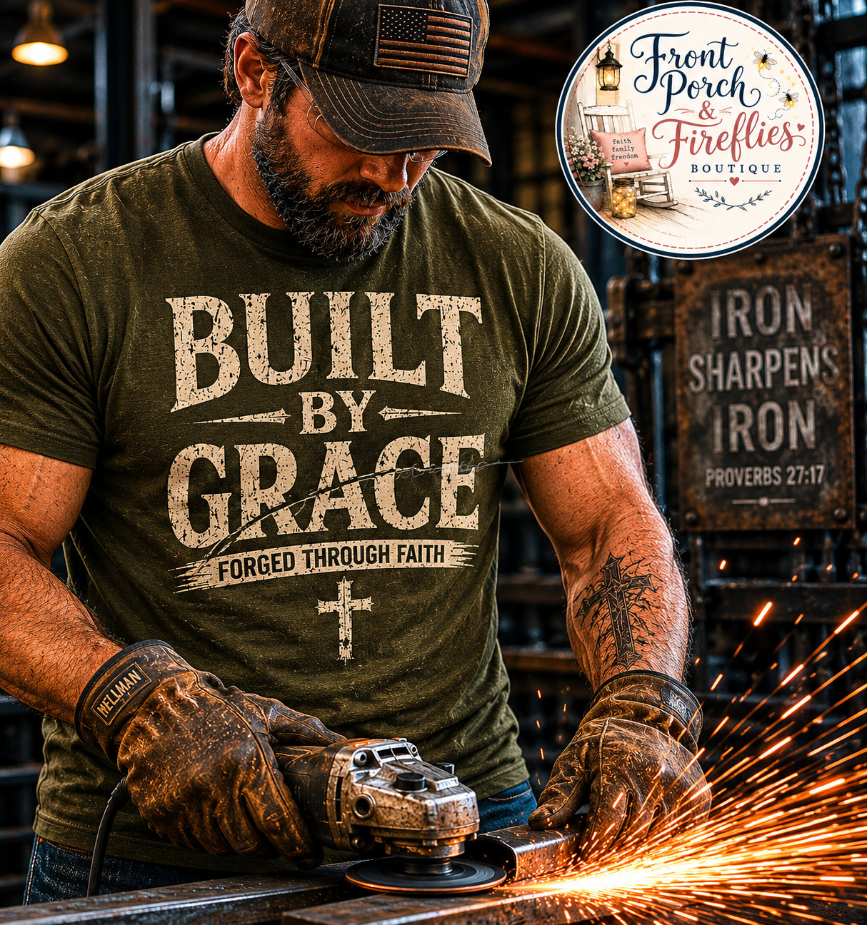Built by Grace T-Shirt — Forged Through Faith Christian Tee