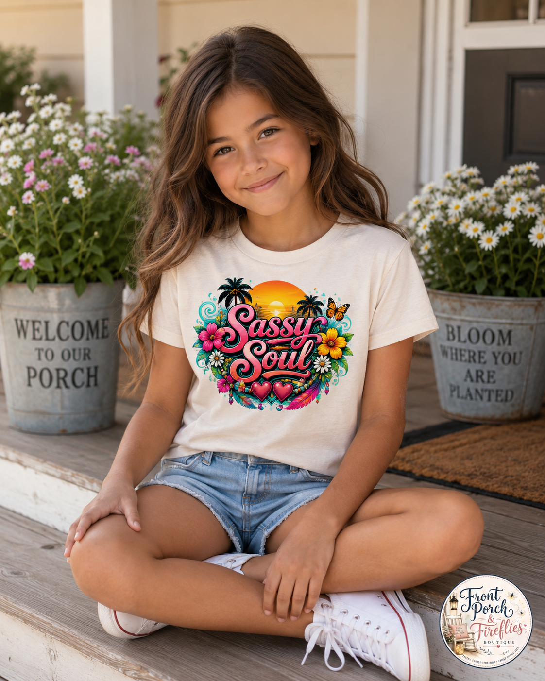 Sassy Soul Youth Tee - Tropical Sunset Floral Kids Shirt