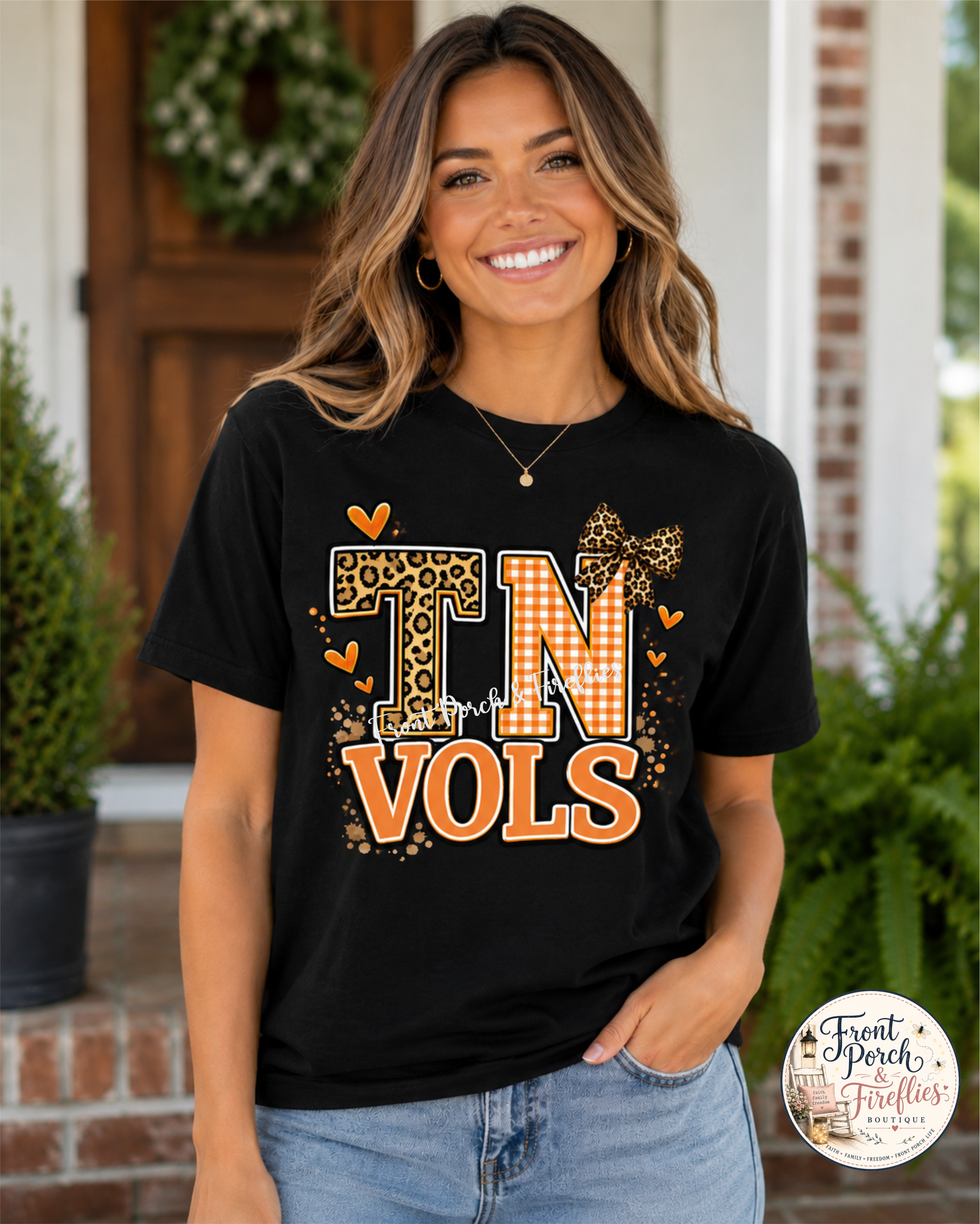 TN Vols Leopard Bow T-Shirt — Tennessee Football Fan Tee