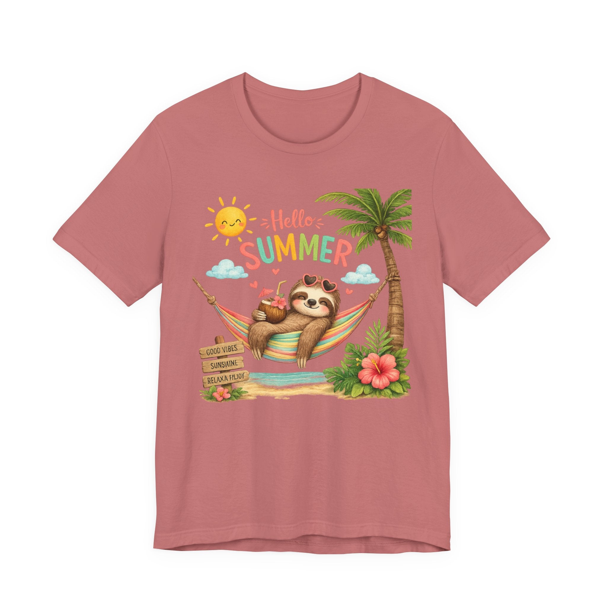Hello Summer Sloth T-Shirt — Cute Tropical Beach Tee