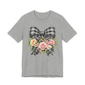 Floral Plaid Bow T‑Shirt — Vintage Rose Bouquet Graphic Tee