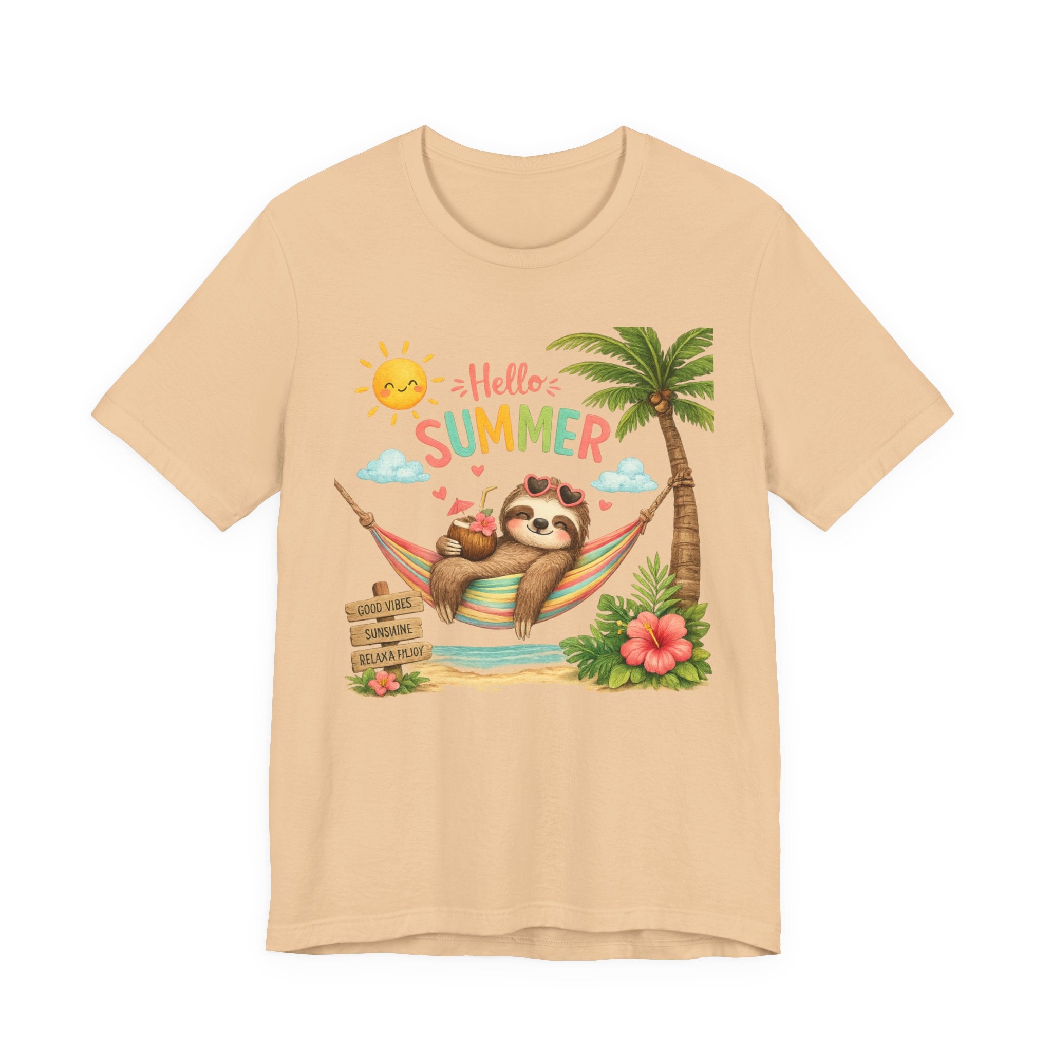 Hello Summer Sloth T-Shirt — Cute Tropical Beach Tee
